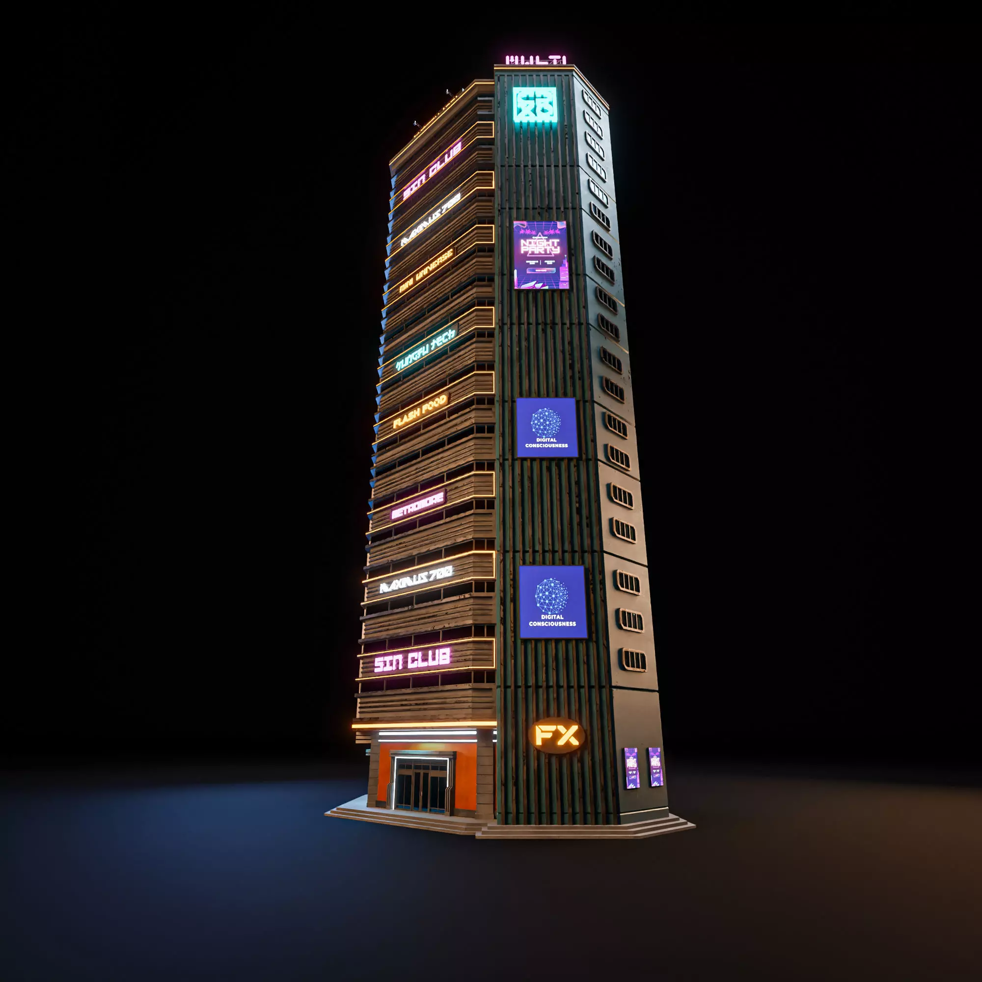 SCIFI CYBERPUNK FUTURISTIC NEON SKYSCRAPER 10 Low-poly 3D model_3