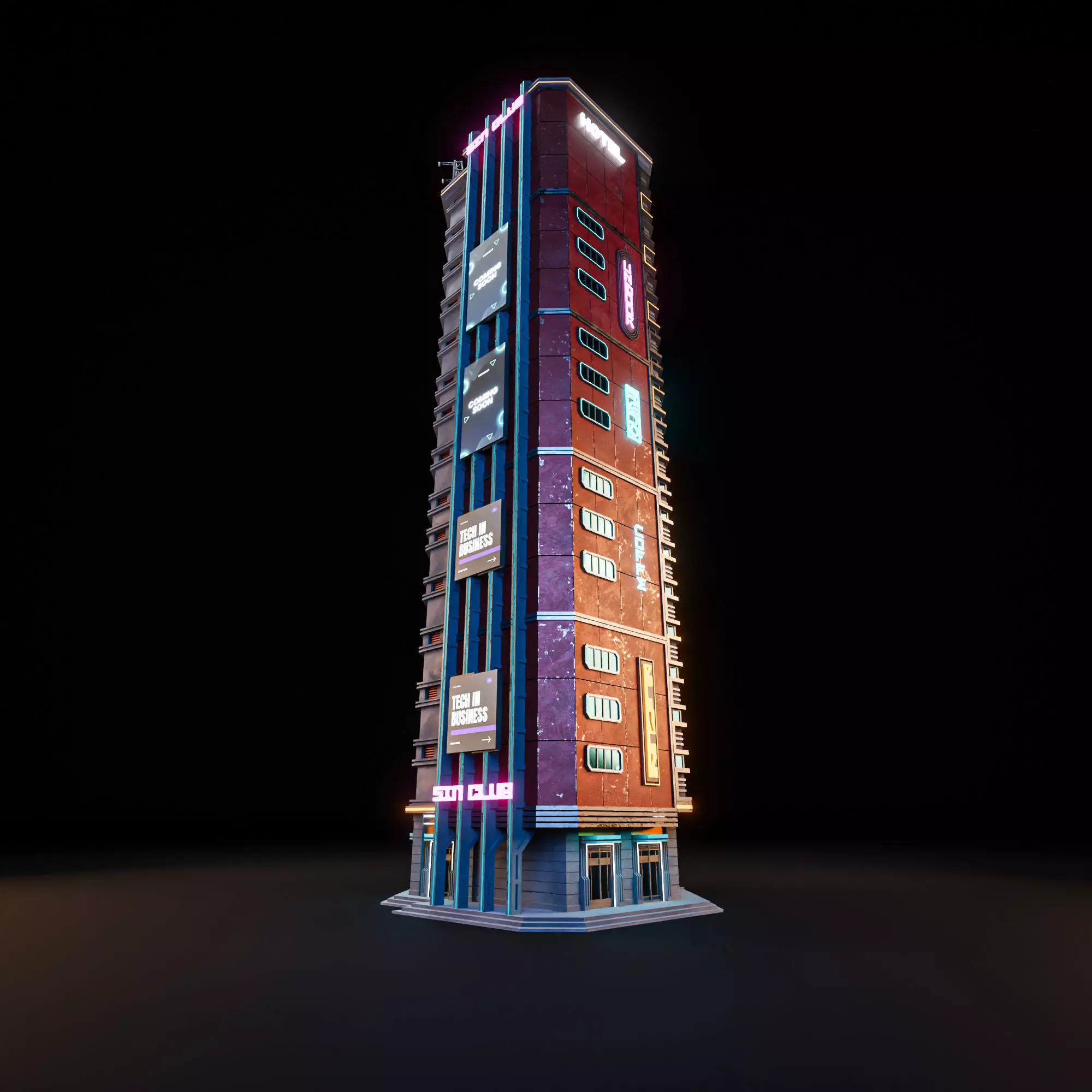 SCIFI CYBERPUNK FUTURISTIC NEON SKYSCRAPER 10 Low-poly 3D model_8