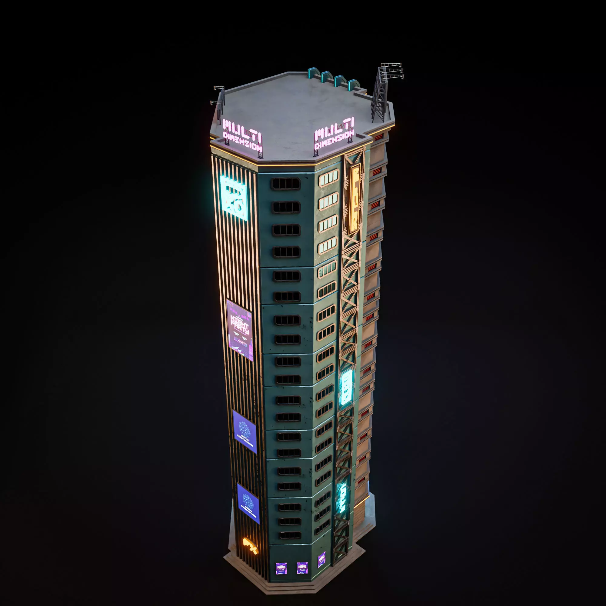 SCIFI CYBERPUNK FUTURISTIC NEON SKYSCRAPER 10 Low-poly 3D model_10