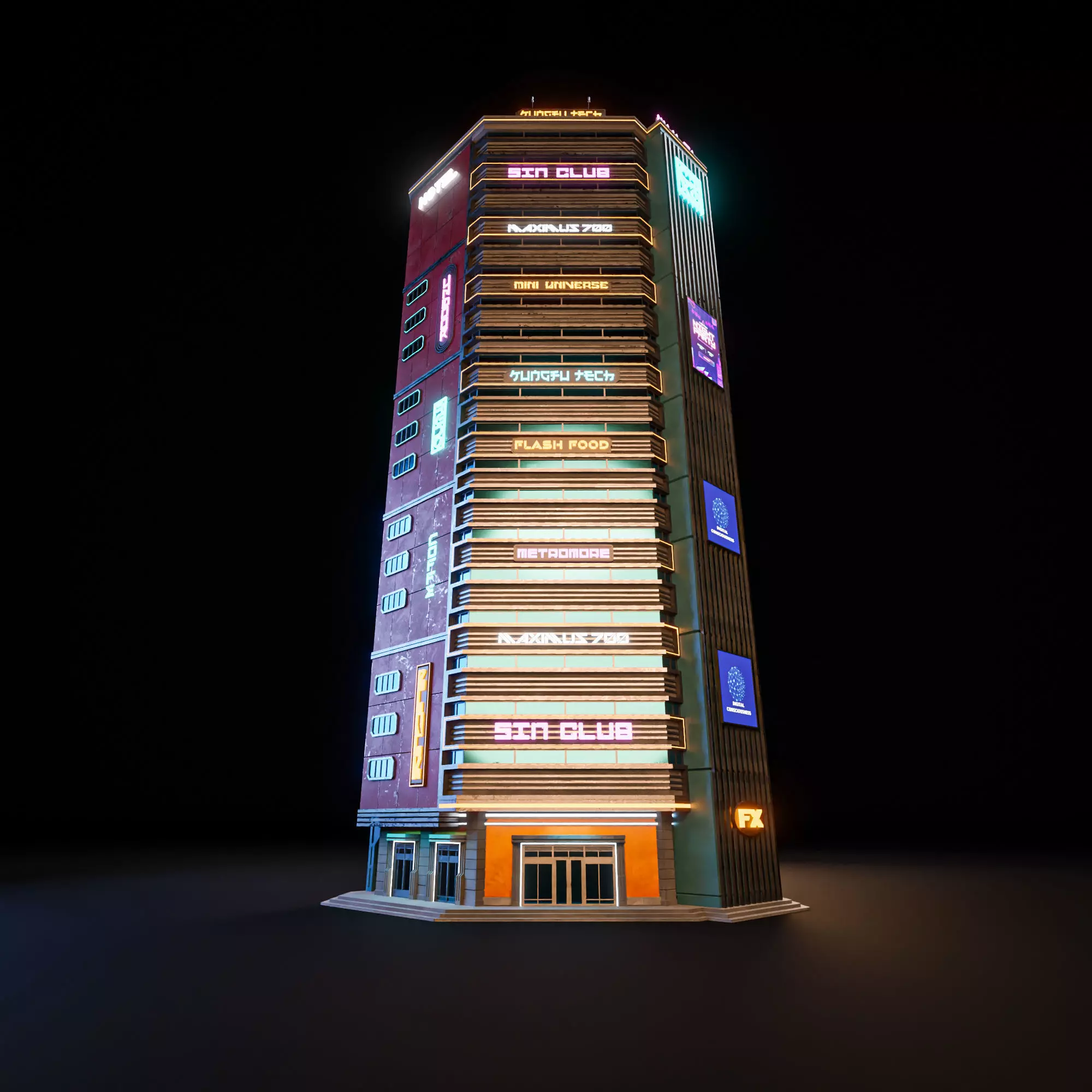 SCIFI CYBERPUNK FUTURISTIC NEON SKYSCRAPER 10 Low-poly 3D model_2