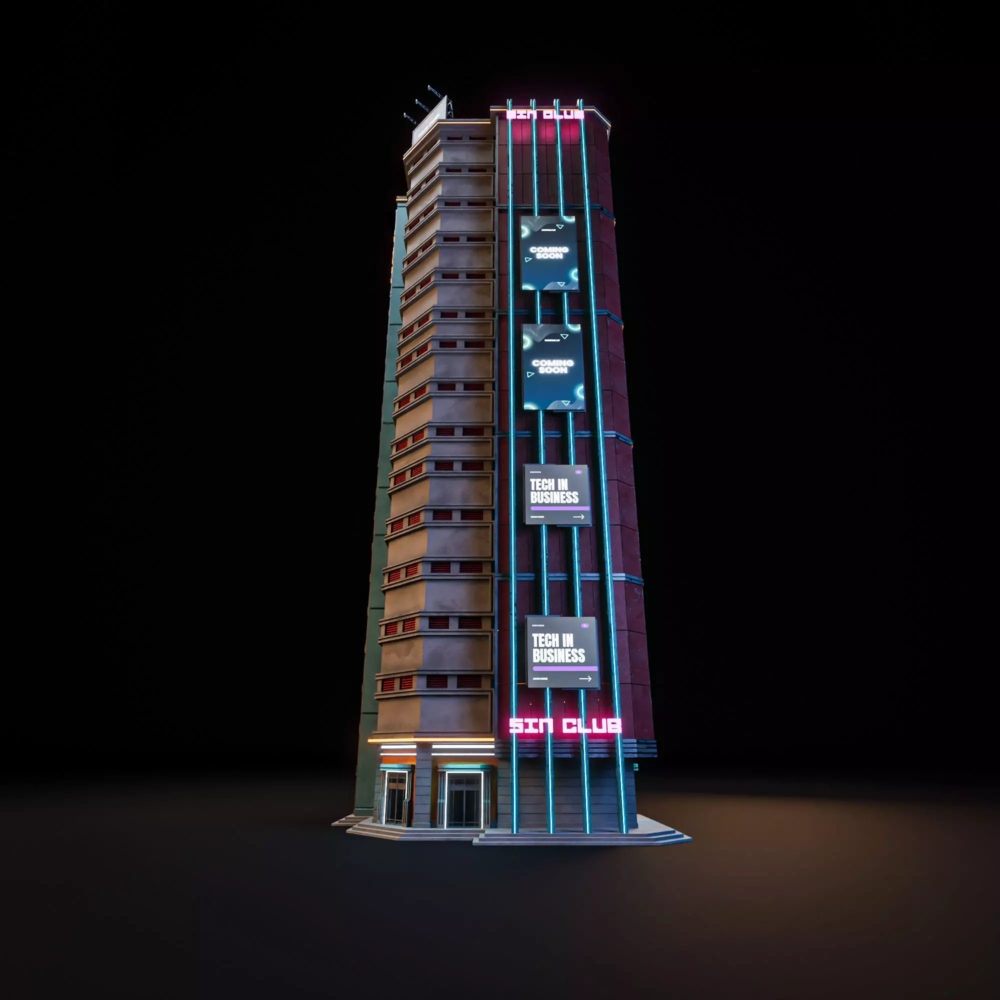 SCIFI CYBERPUNK FUTURISTIC NEON SKYSCRAPER 10 Low-poly 3D model_7