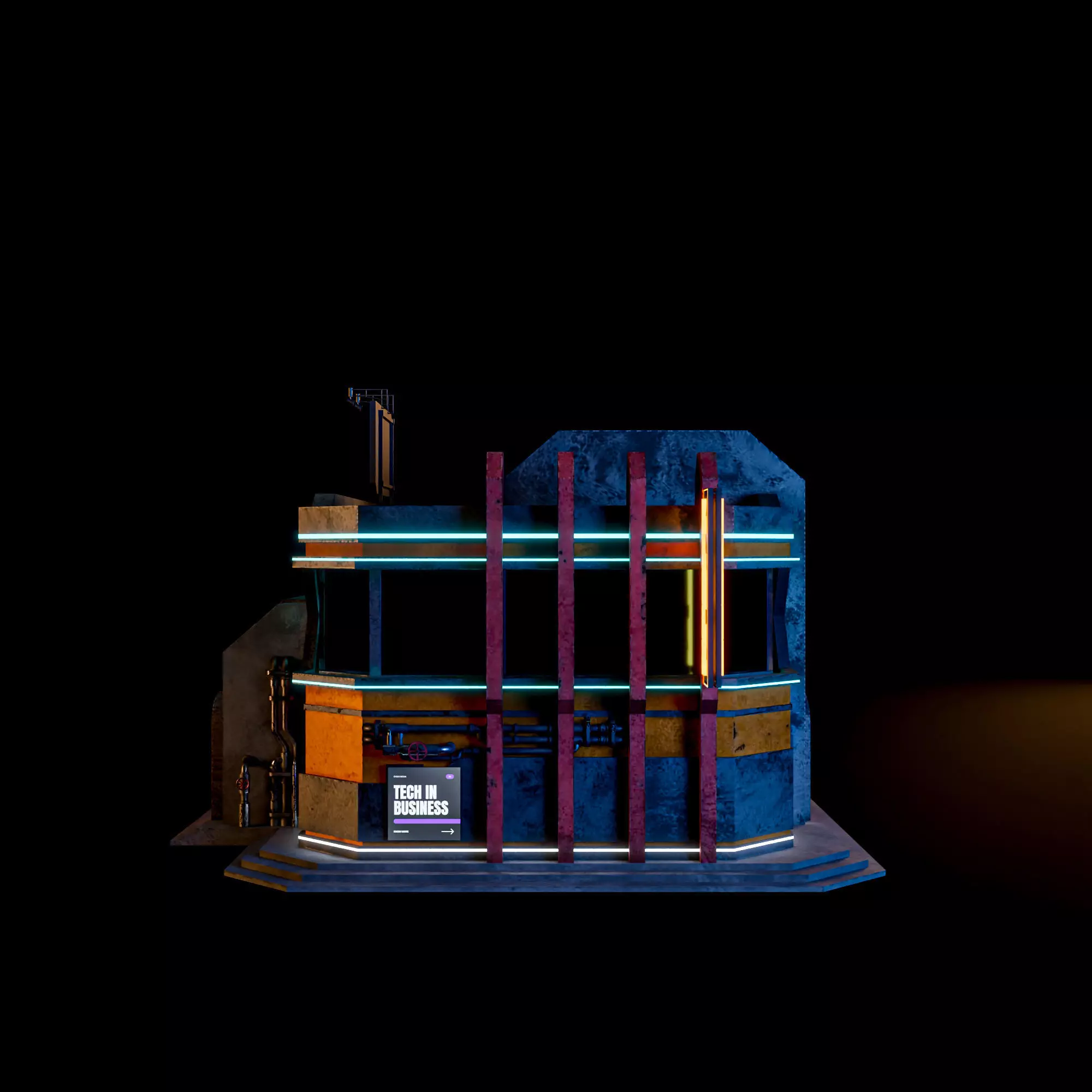 SCIFI CYBERPUNK FUTURISTIC NEON BUILDING 01 Low-poly 3D model_7