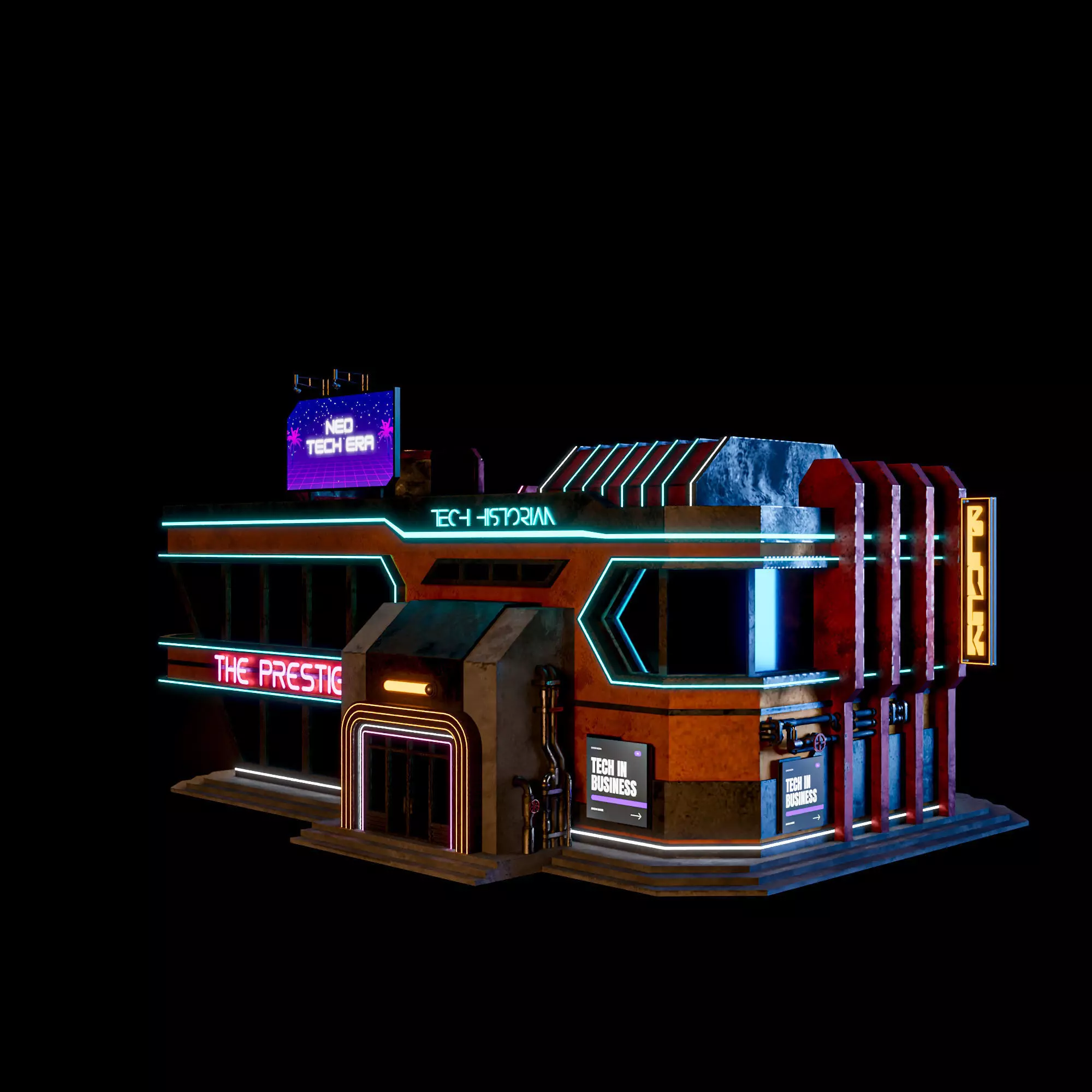 SCIFI CYBERPUNK FUTURISTIC NEON BUILDING 01 Low-poly 3D model_6
