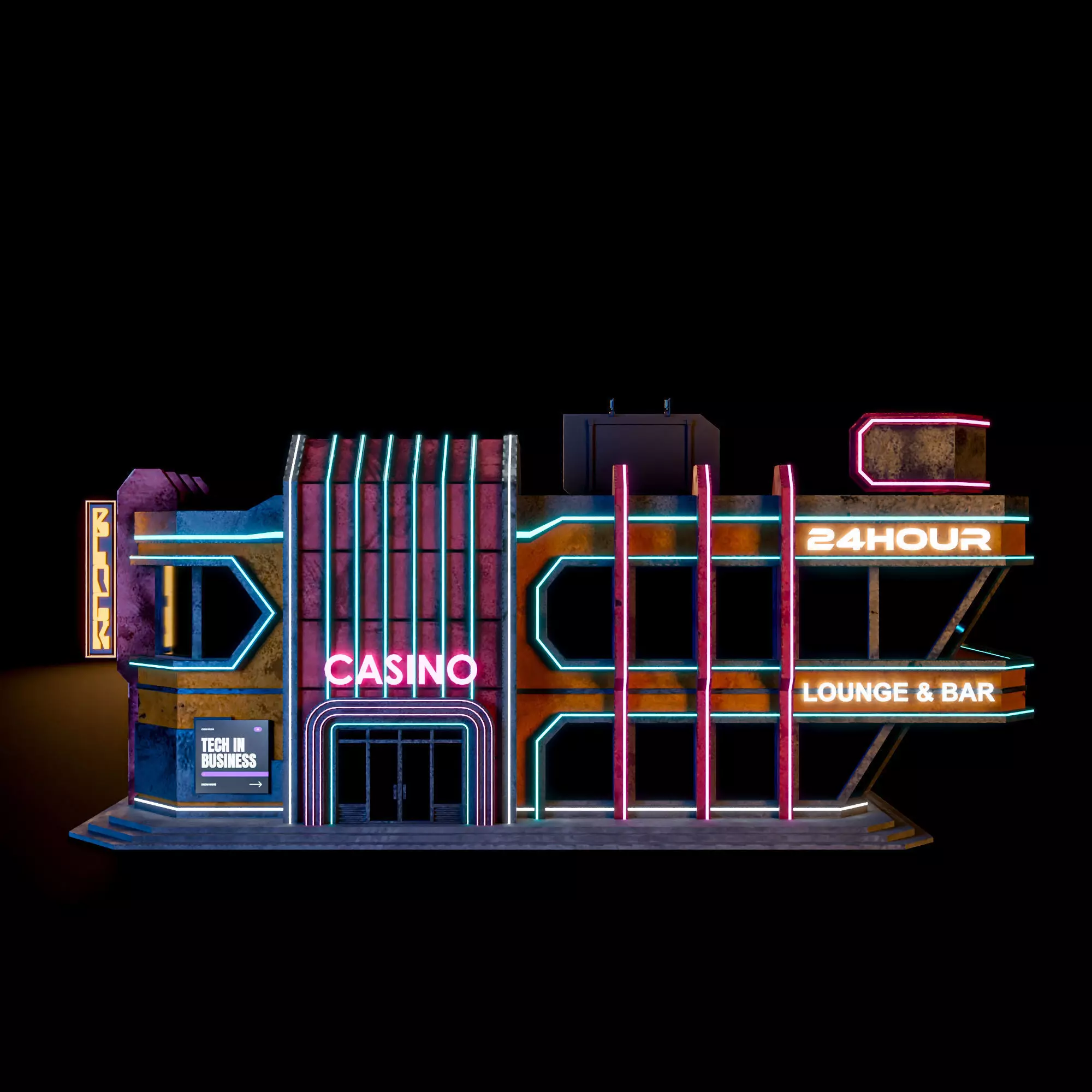 SCIFI CYBERPUNK FUTURISTIC NEON BUILDING 01 Low-poly 3D model_0