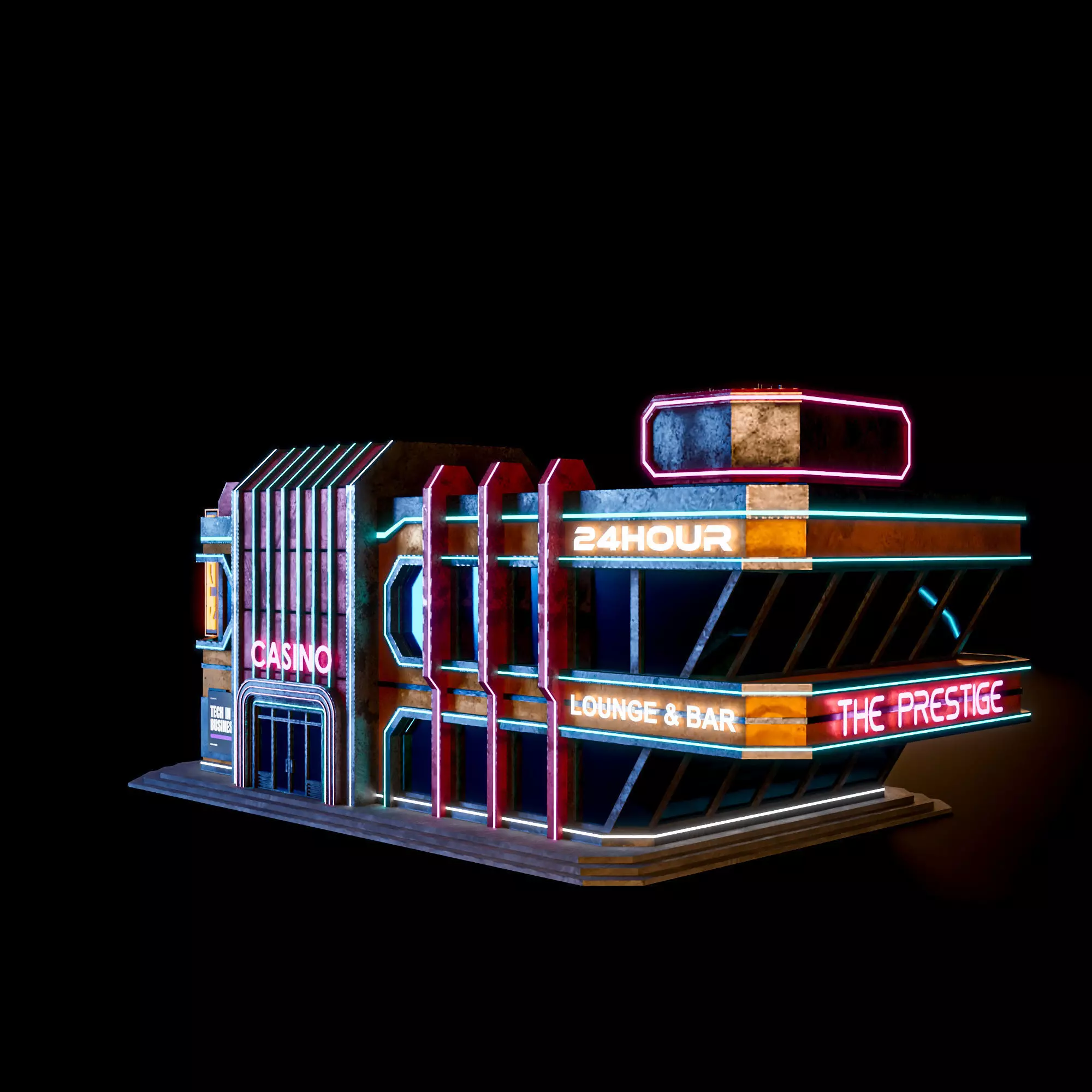 SCIFI CYBERPUNK FUTURISTIC NEON BUILDING 01 Low-poly 3D model_2