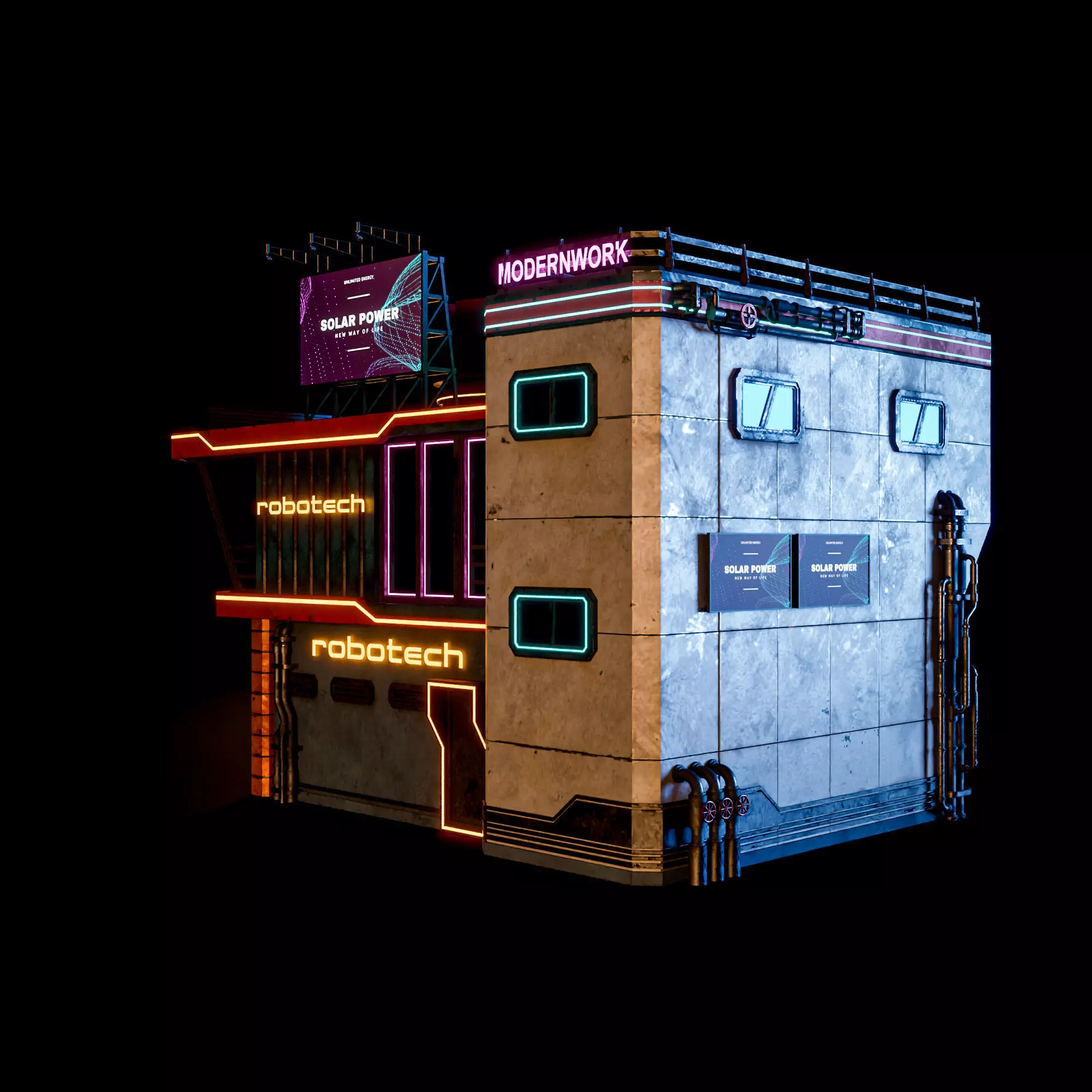 SCIFI CYBERPUNK FUTURISTIC NEON BUILDING 02 Low-poly 3D model_6
