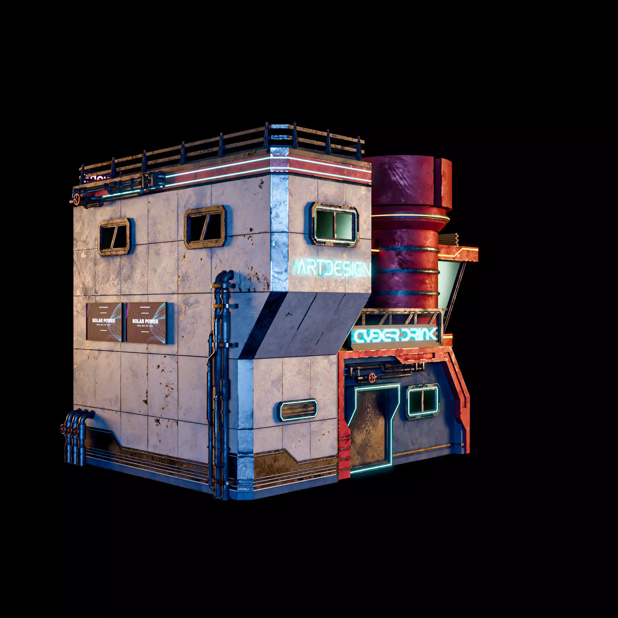 SCIFI CYBERPUNK FUTURISTIC NEON BUILDING 02 Low-poly 3D model_8