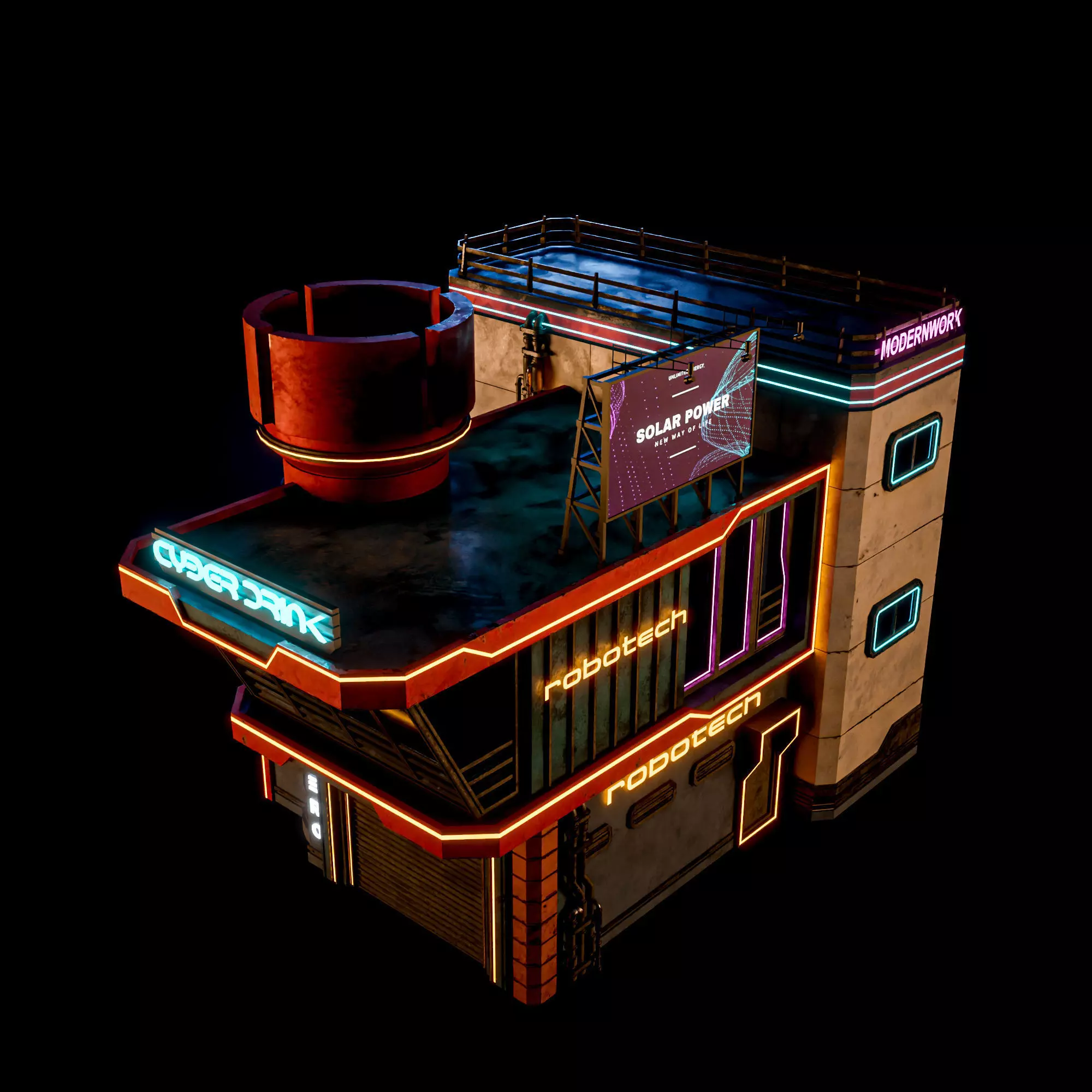 SCIFI CYBERPUNK FUTURISTIC NEON BUILDING 02 Low-poly 3D model_10