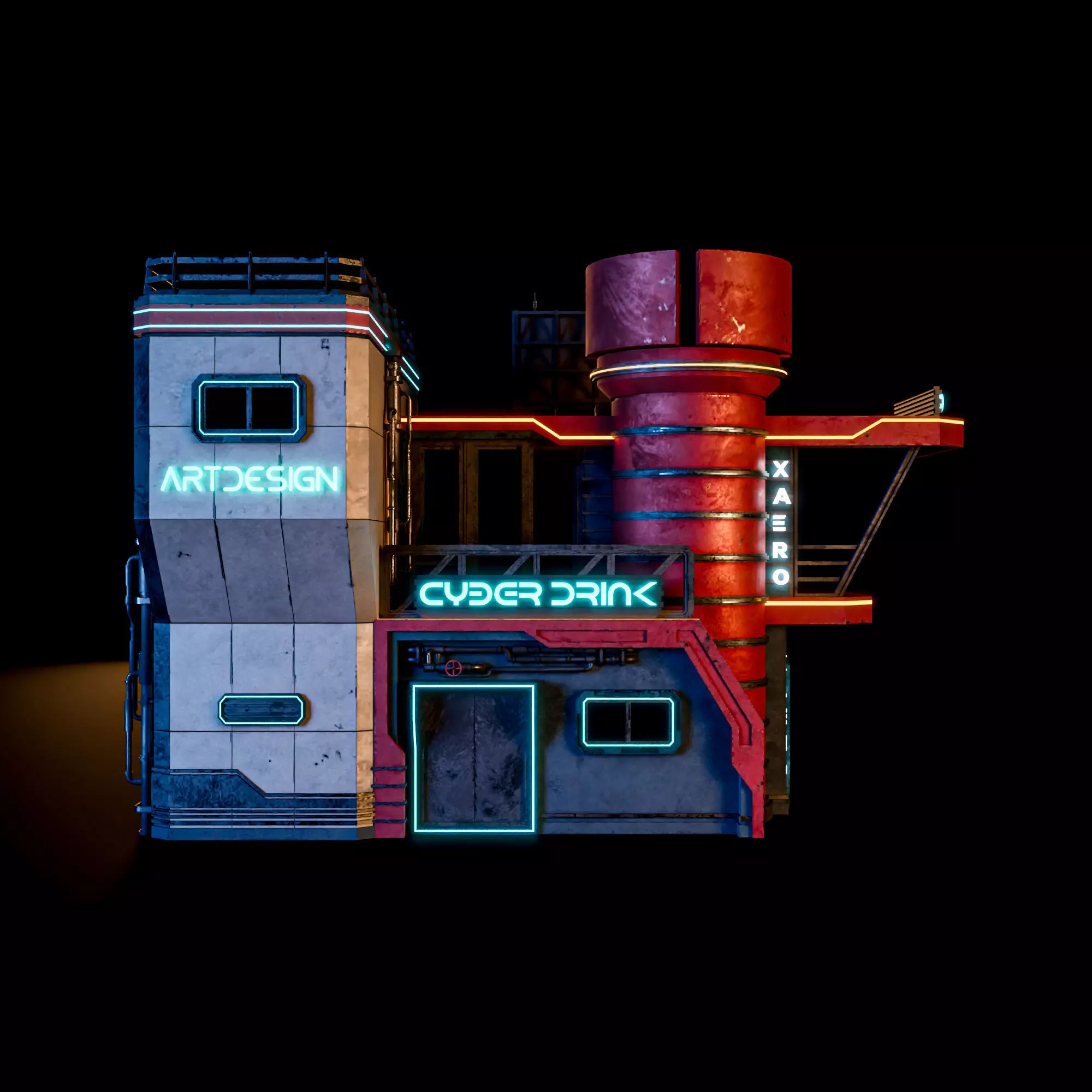 SCIFI CYBERPUNK FUTURISTIC NEON BUILDING 02 Low-poly 3D model_0