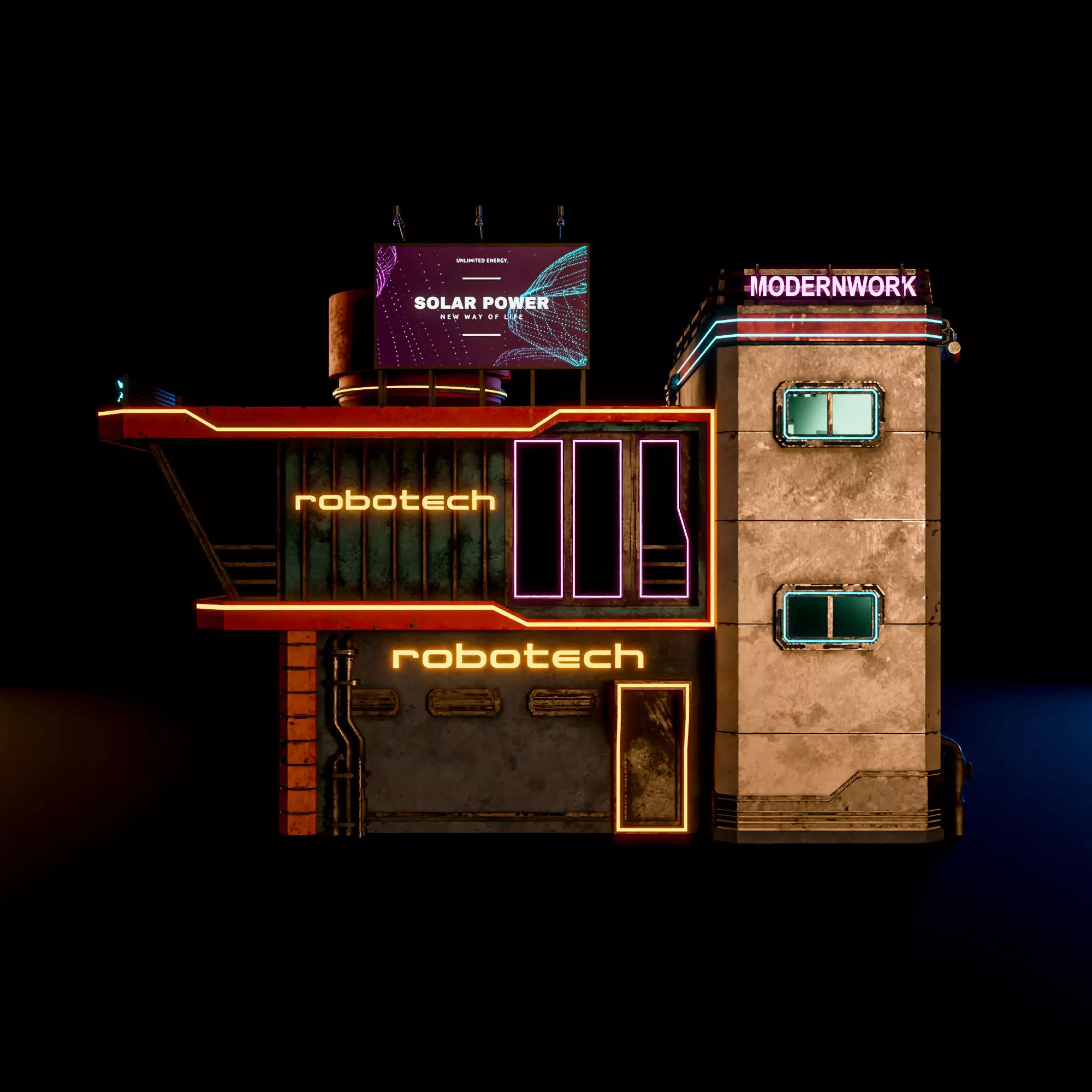 SCIFI CYBERPUNK FUTURISTIC NEON BUILDING 02 Low-poly 3D model_5