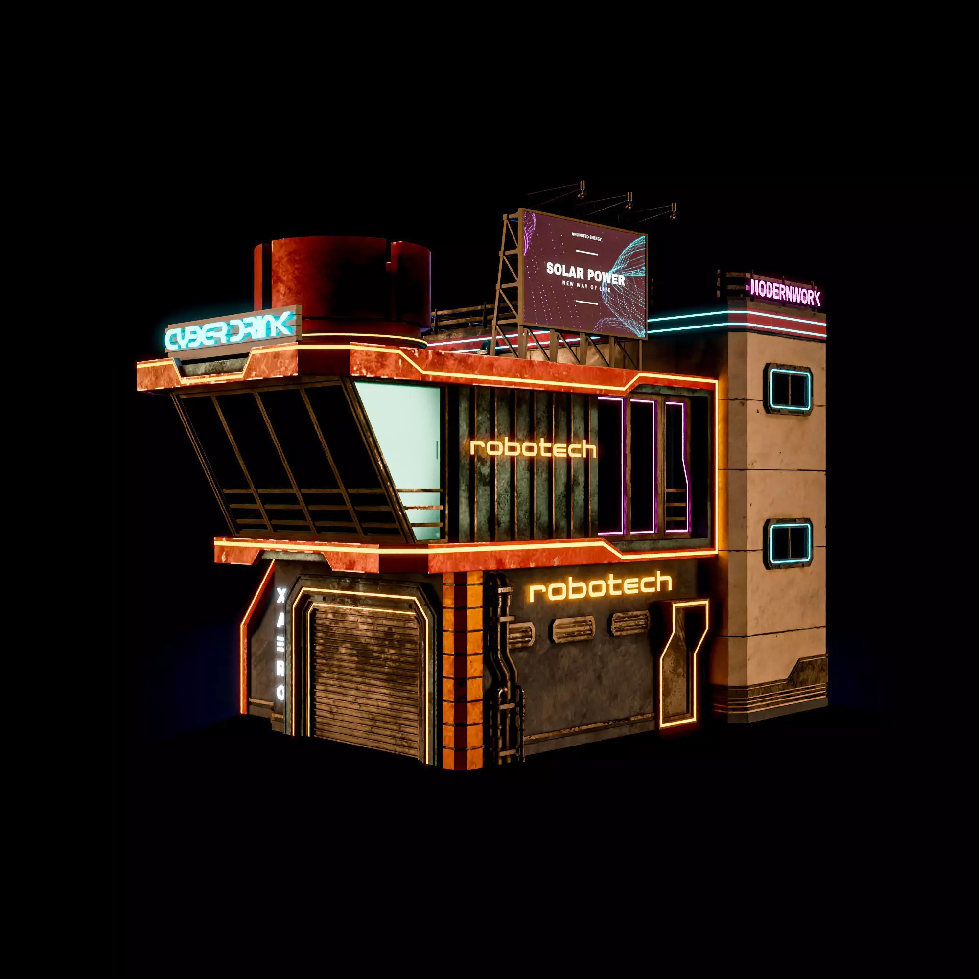 SCIFI CYBERPUNK FUTURISTIC NEON BUILDING 02 Low-poly 3D model_4