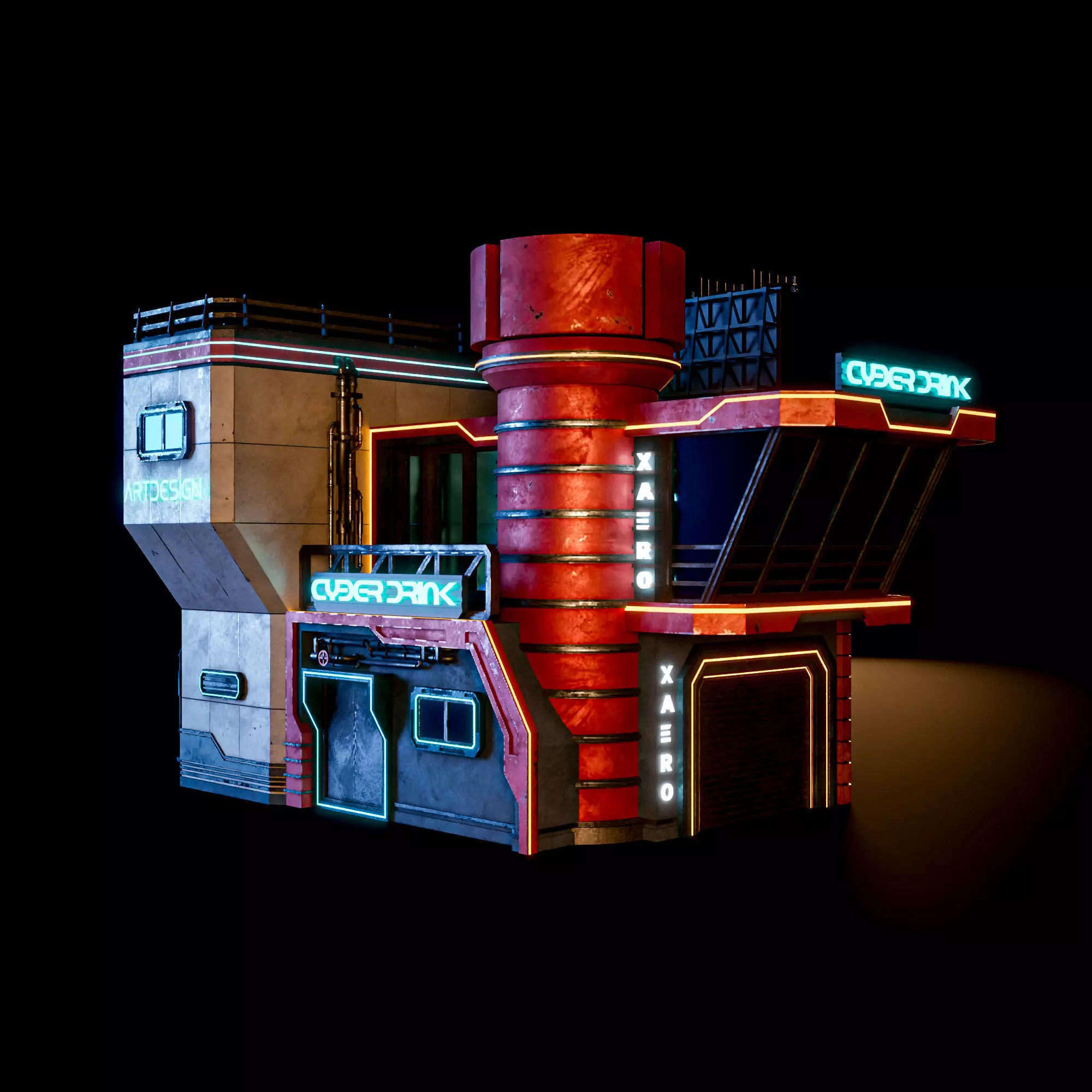 SCIFI CYBERPUNK FUTURISTIC NEON BUILDING 02 Low-poly 3D model_2