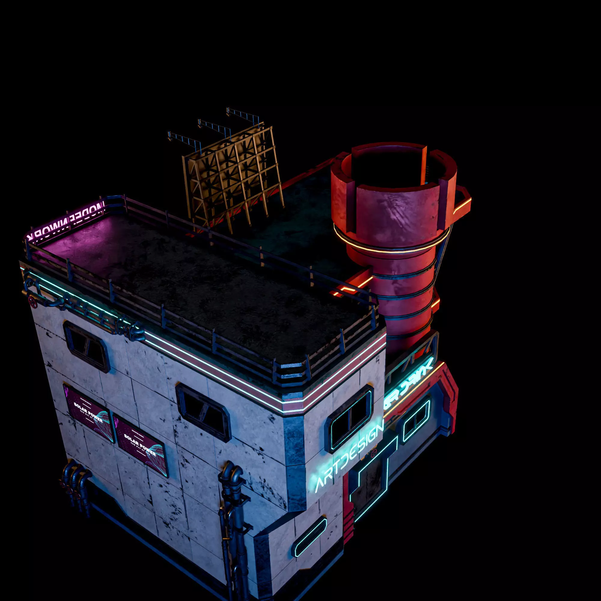 SCIFI CYBERPUNK FUTURISTIC NEON BUILDING 02 Low-poly 3D model_9
