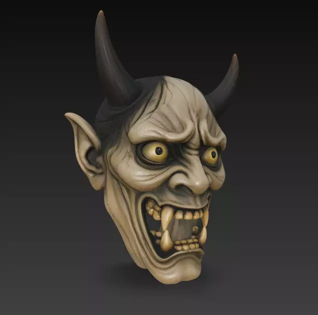 Hannya mask mascara blanca 3D print model_1
