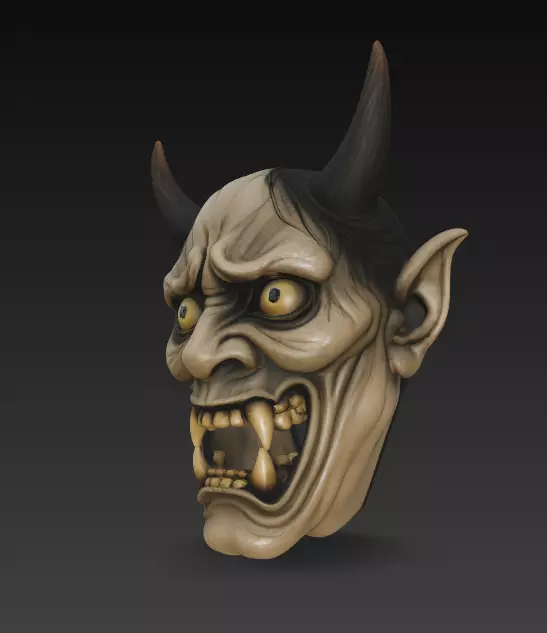 Hannya mask mascara blanca 3D print model_3
