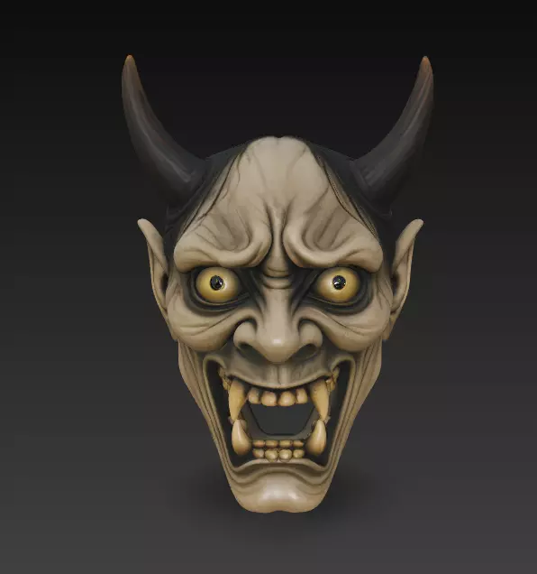 Hannya mask mascara blanca 3D print model_2