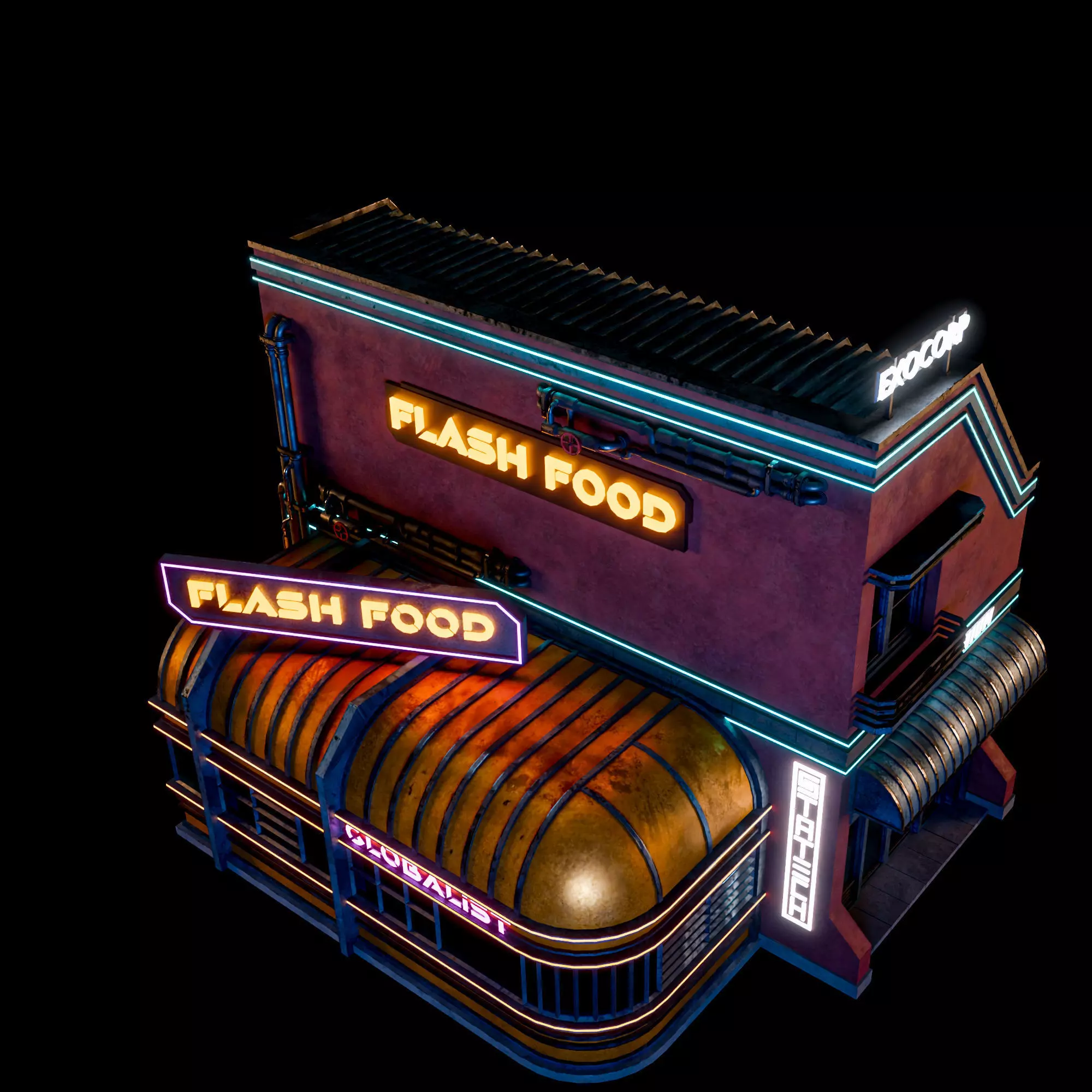 SCIFI CYBERPUNK FUTURISTIC NEON BUILDING 03 Low-poly 3D model_9