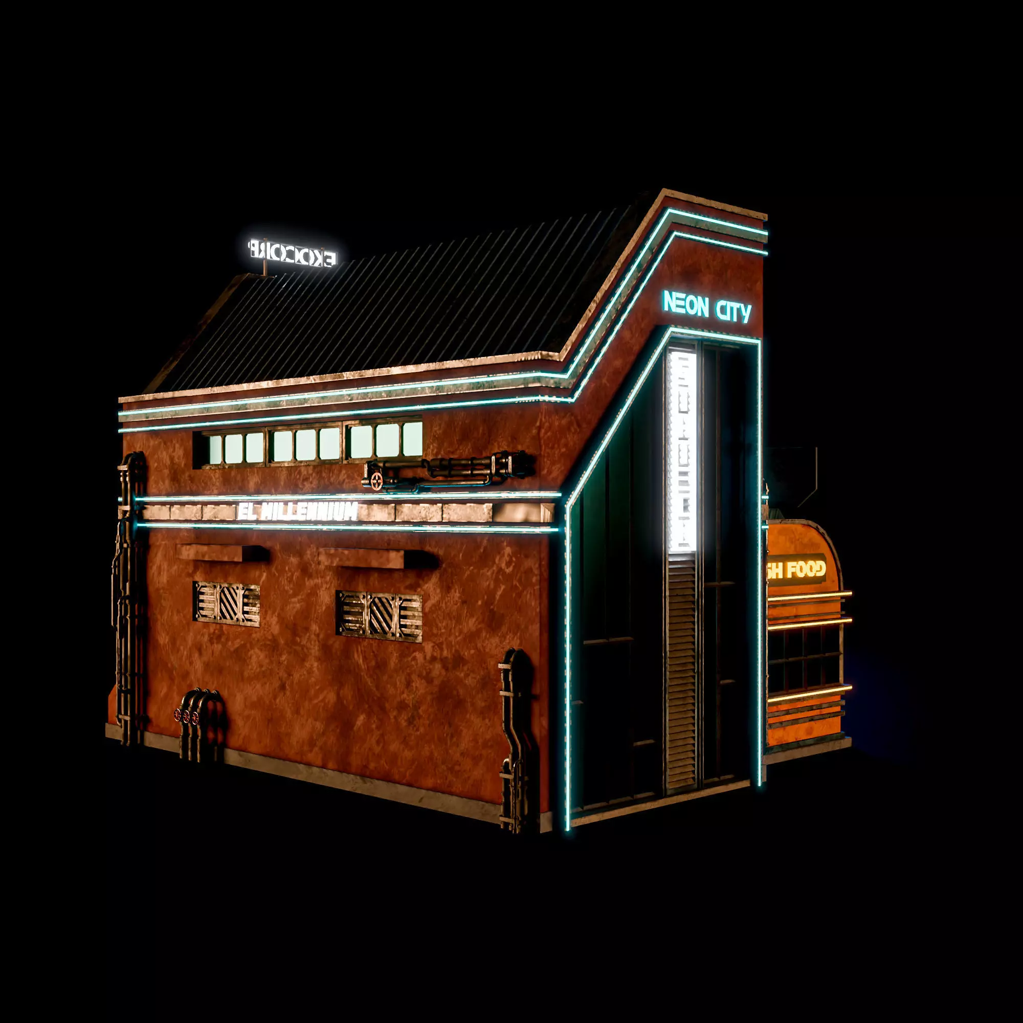 SCIFI CYBERPUNK FUTURISTIC NEON BUILDING 03 Low-poly 3D model_4