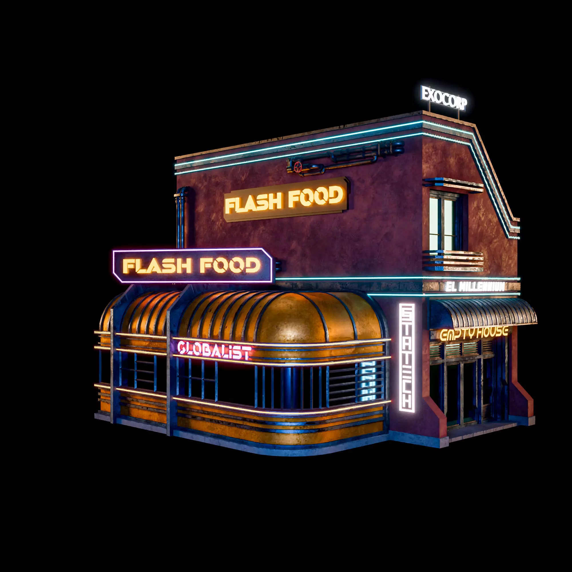 SCIFI CYBERPUNK FUTURISTIC NEON BUILDING 03 Low-poly 3D model_8