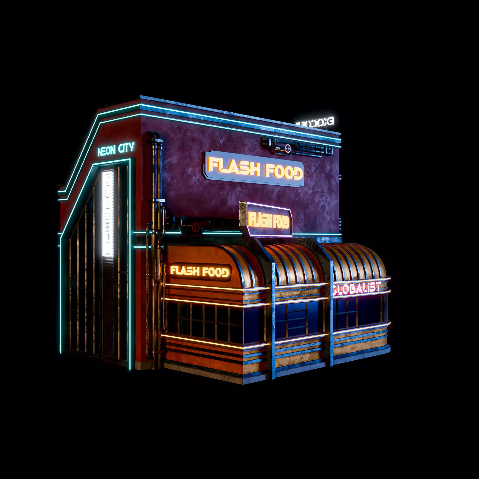 SCIFI CYBERPUNK FUTURISTIC NEON BUILDING 03 Low-poly 3D model_6