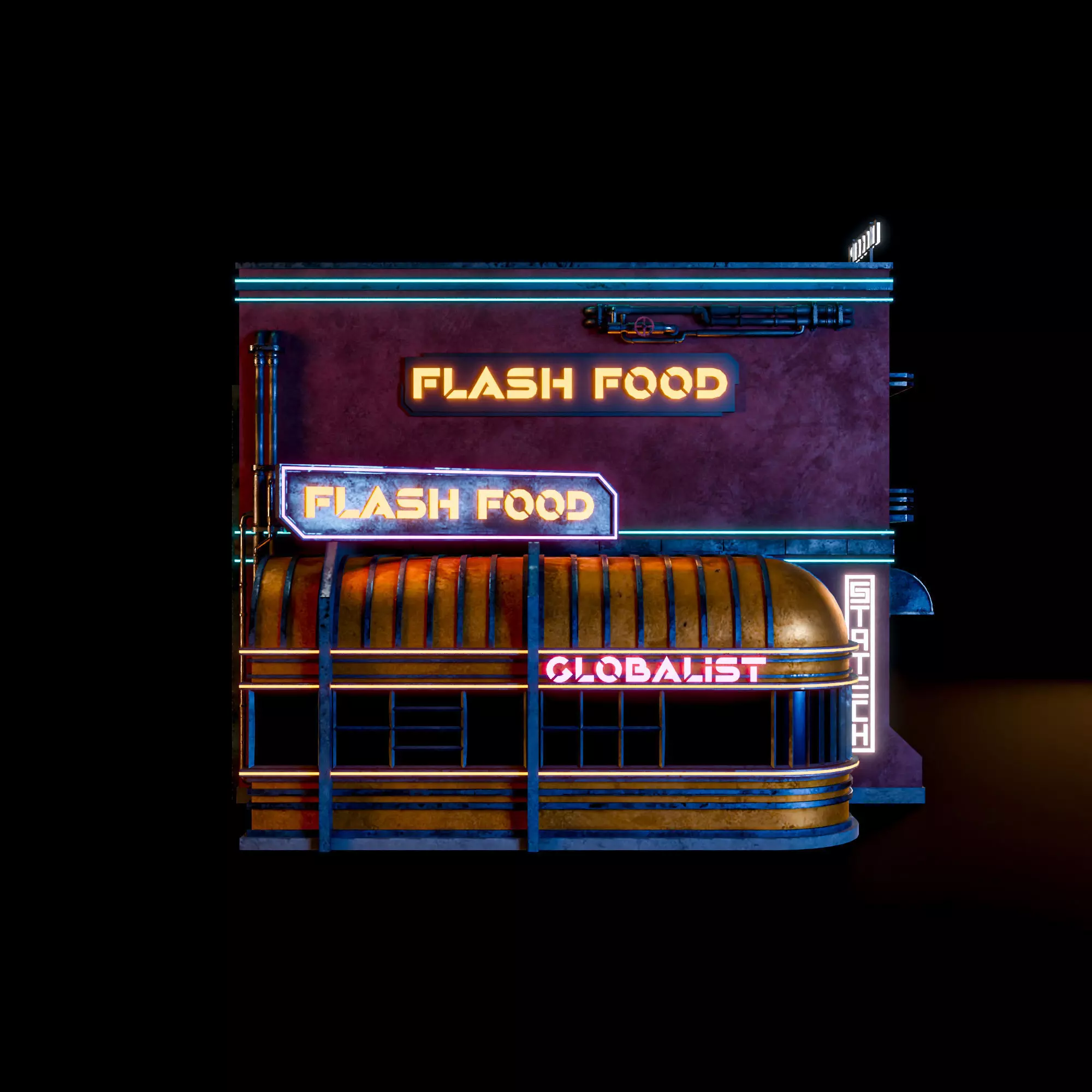 SCIFI CYBERPUNK FUTURISTIC NEON BUILDING 03 Low-poly 3D model_7