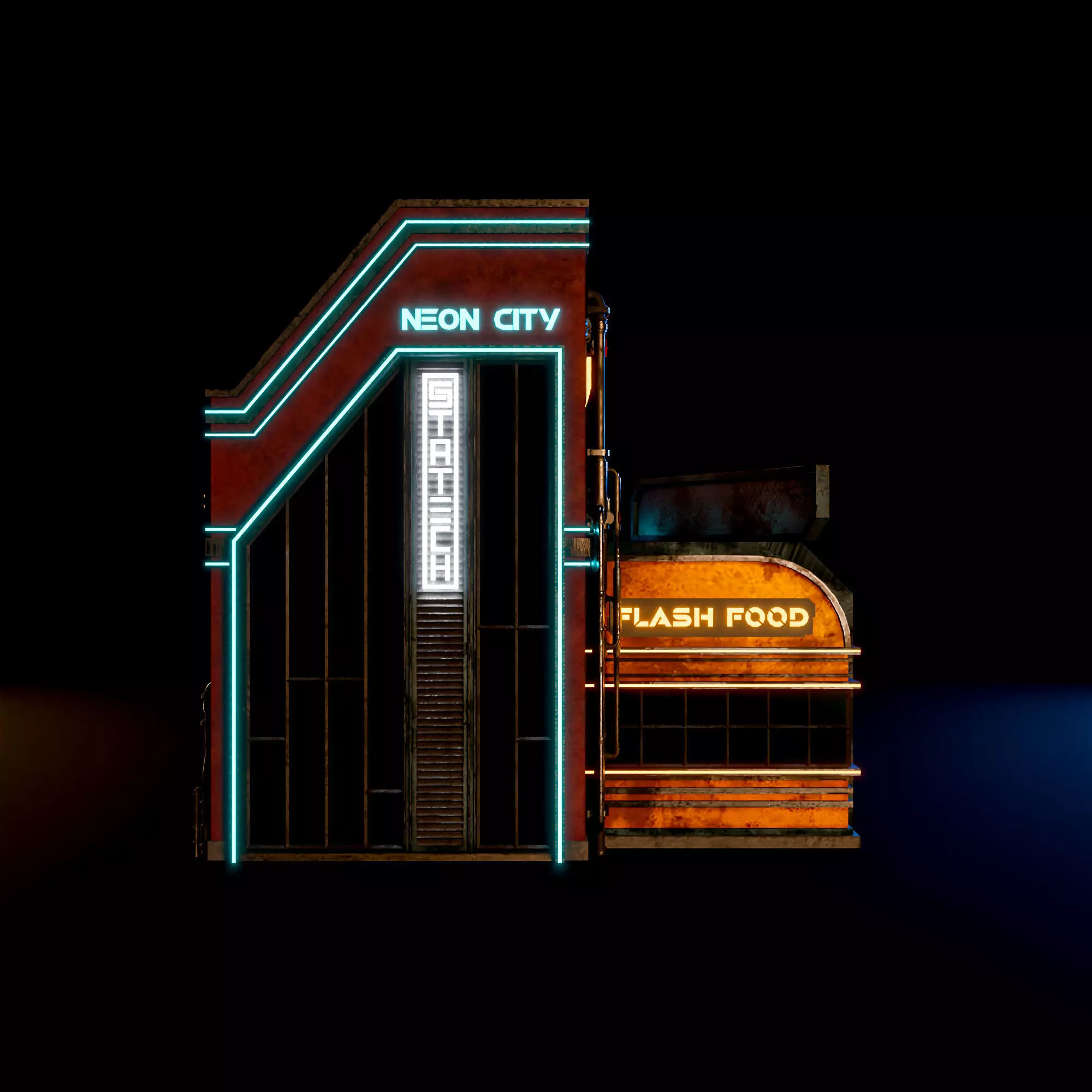 SCIFI CYBERPUNK FUTURISTIC NEON BUILDING 03 Low-poly 3D model_5