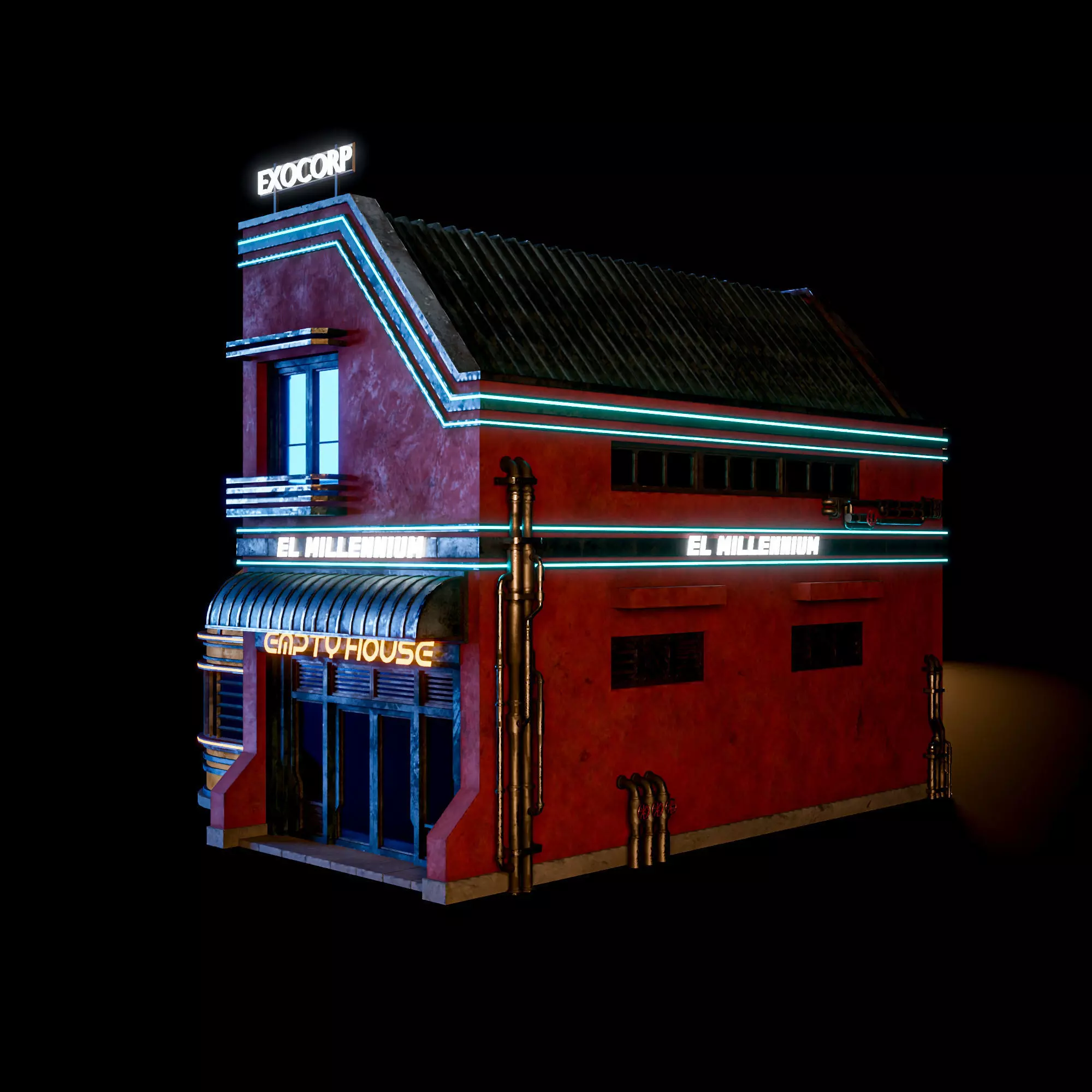 SCIFI CYBERPUNK FUTURISTIC NEON BUILDING 03 Low-poly 3D model_2