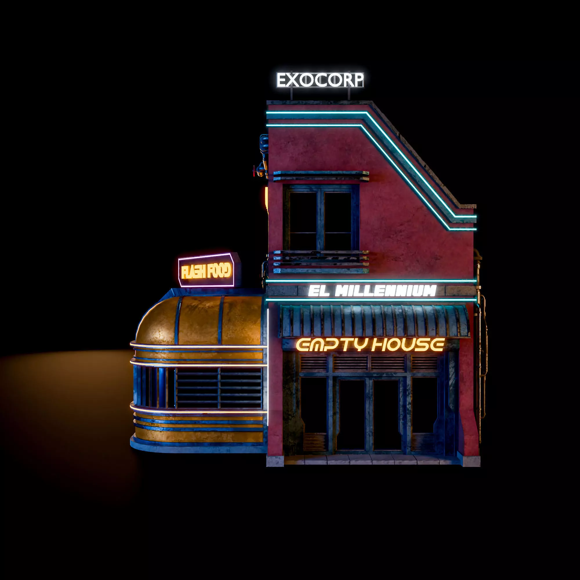 SCIFI CYBERPUNK FUTURISTIC NEON BUILDING 03 Low-poly 3D model_0