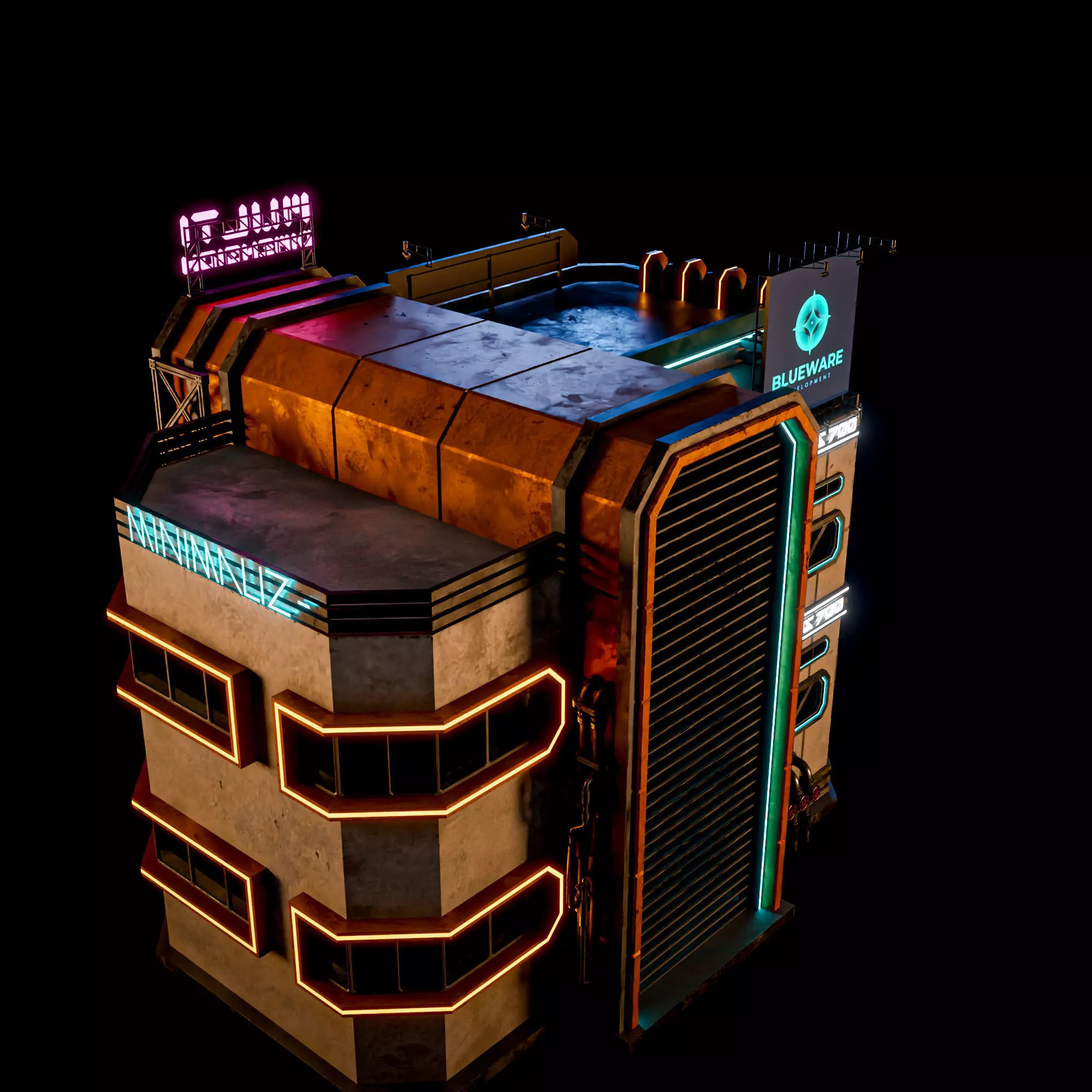 SCIFI CYBERPUNK FUTURISTIC NEON BUILDING 04 Low-poly 3D model_10
