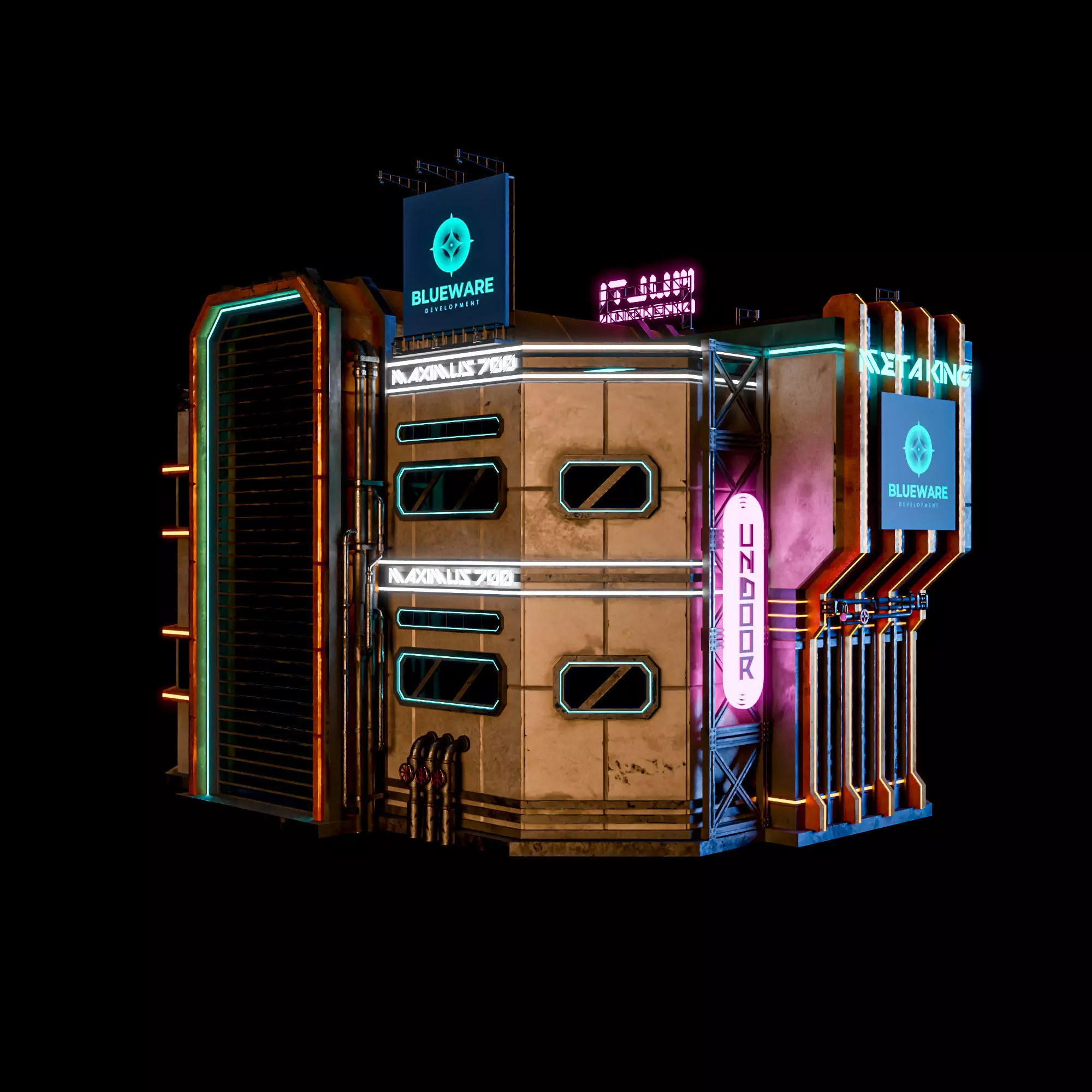 SCIFI CYBERPUNK FUTURISTIC NEON BUILDING 04 Low-poly 3D model_6