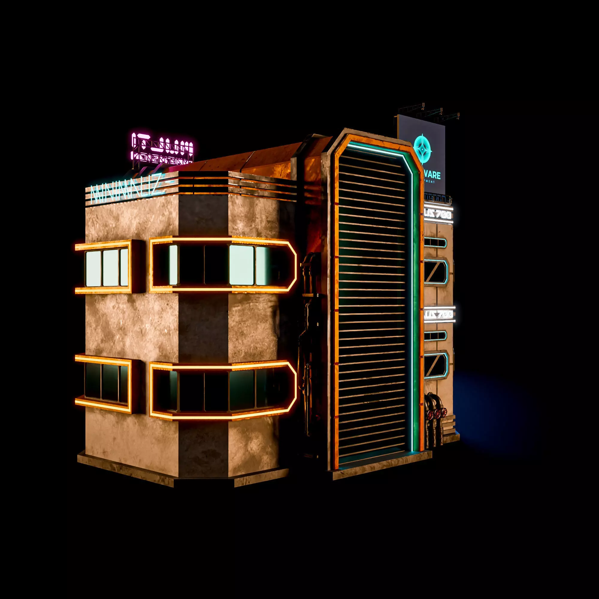 SCIFI CYBERPUNK FUTURISTIC NEON BUILDING 04 Low-poly 3D model_4