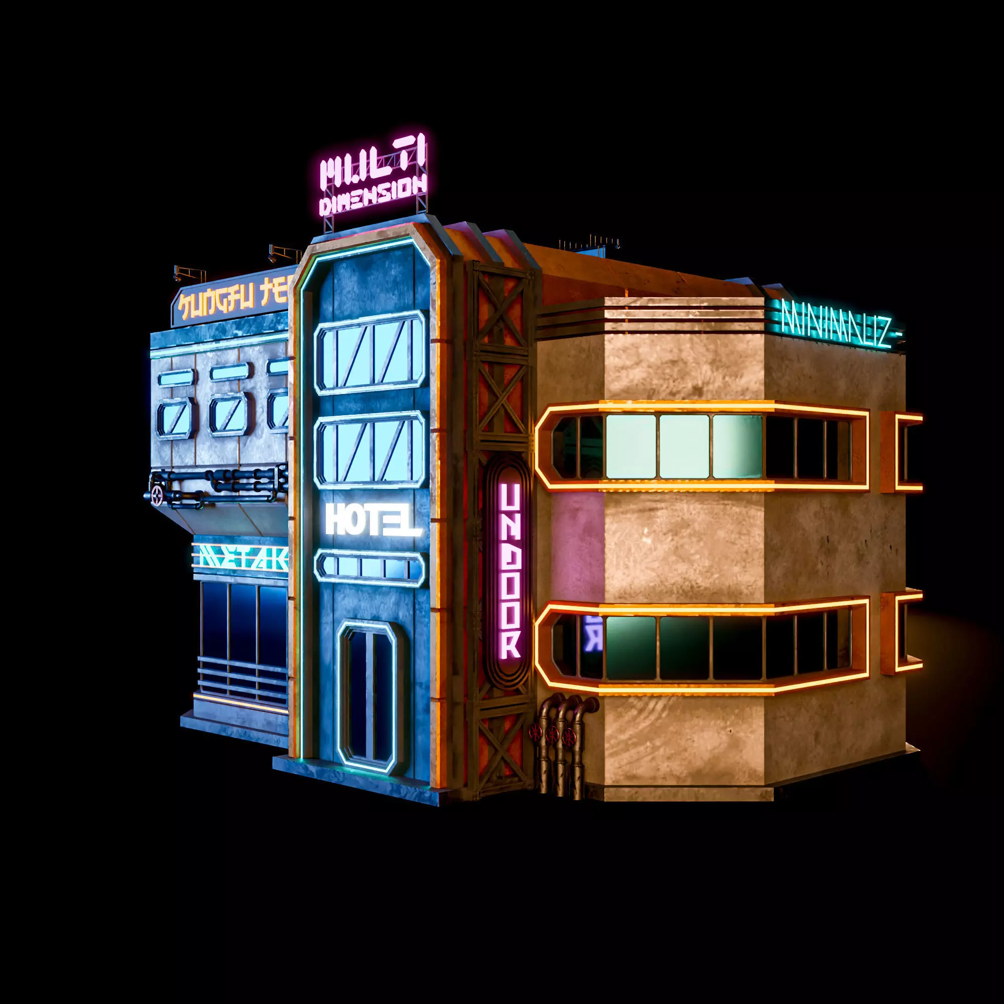 SCIFI CYBERPUNK FUTURISTIC NEON BUILDING 04 Low-poly 3D model_2