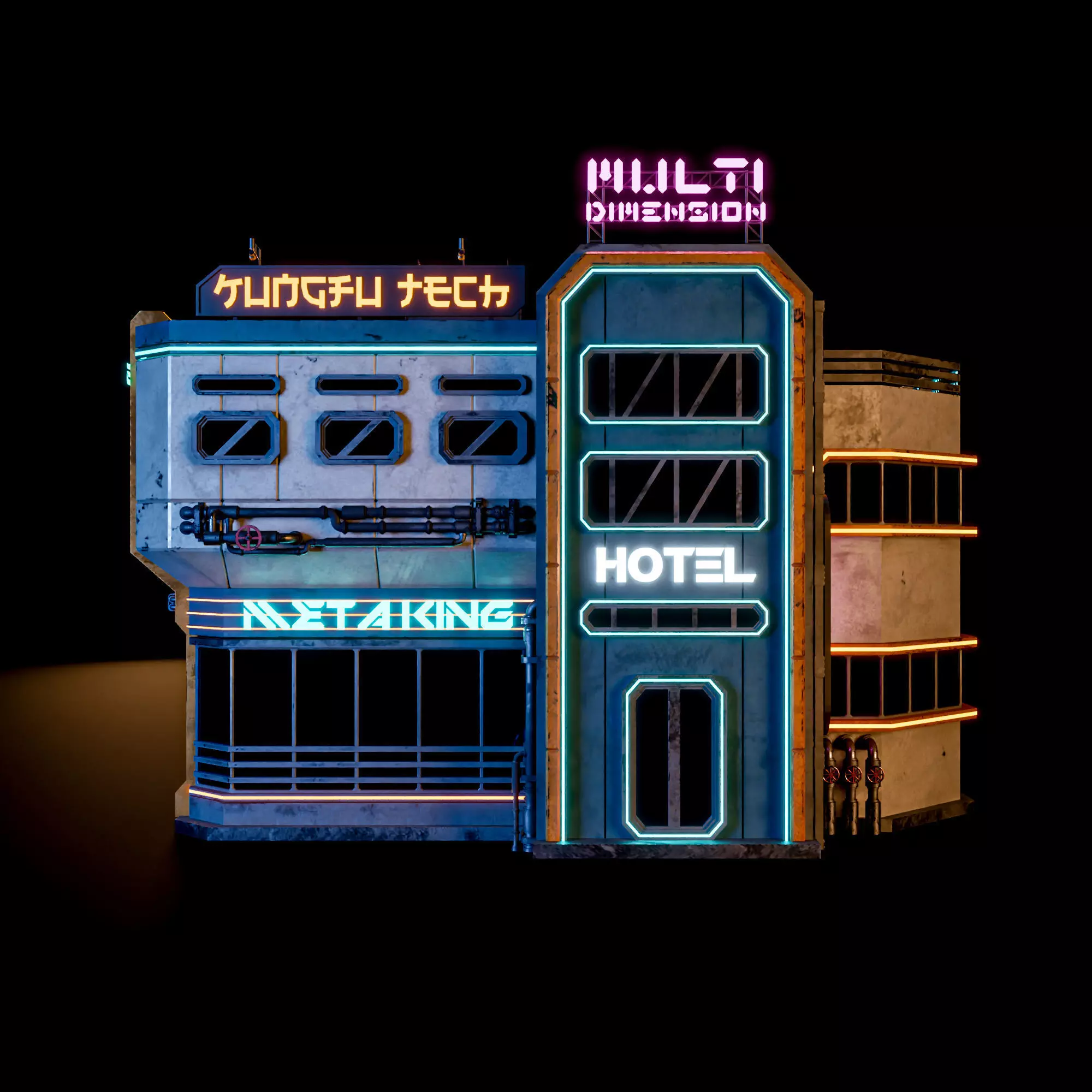 SCIFI CYBERPUNK FUTURISTIC NEON BUILDING 04 Low-poly 3D model_0