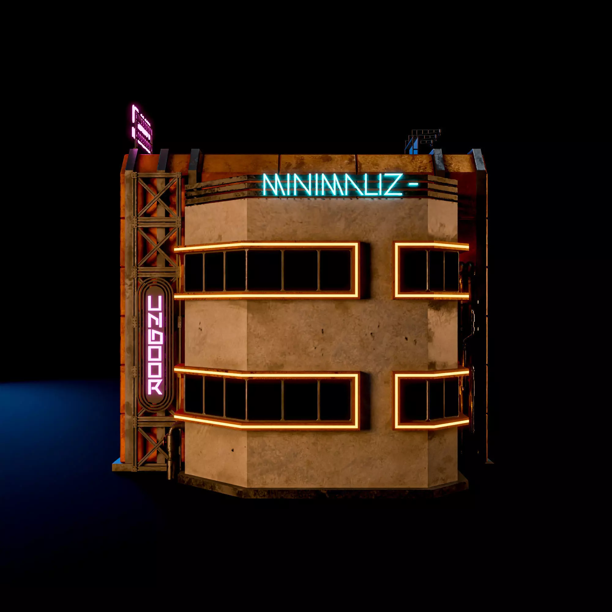 SCIFI CYBERPUNK FUTURISTIC NEON BUILDING 04 Low-poly 3D model_3