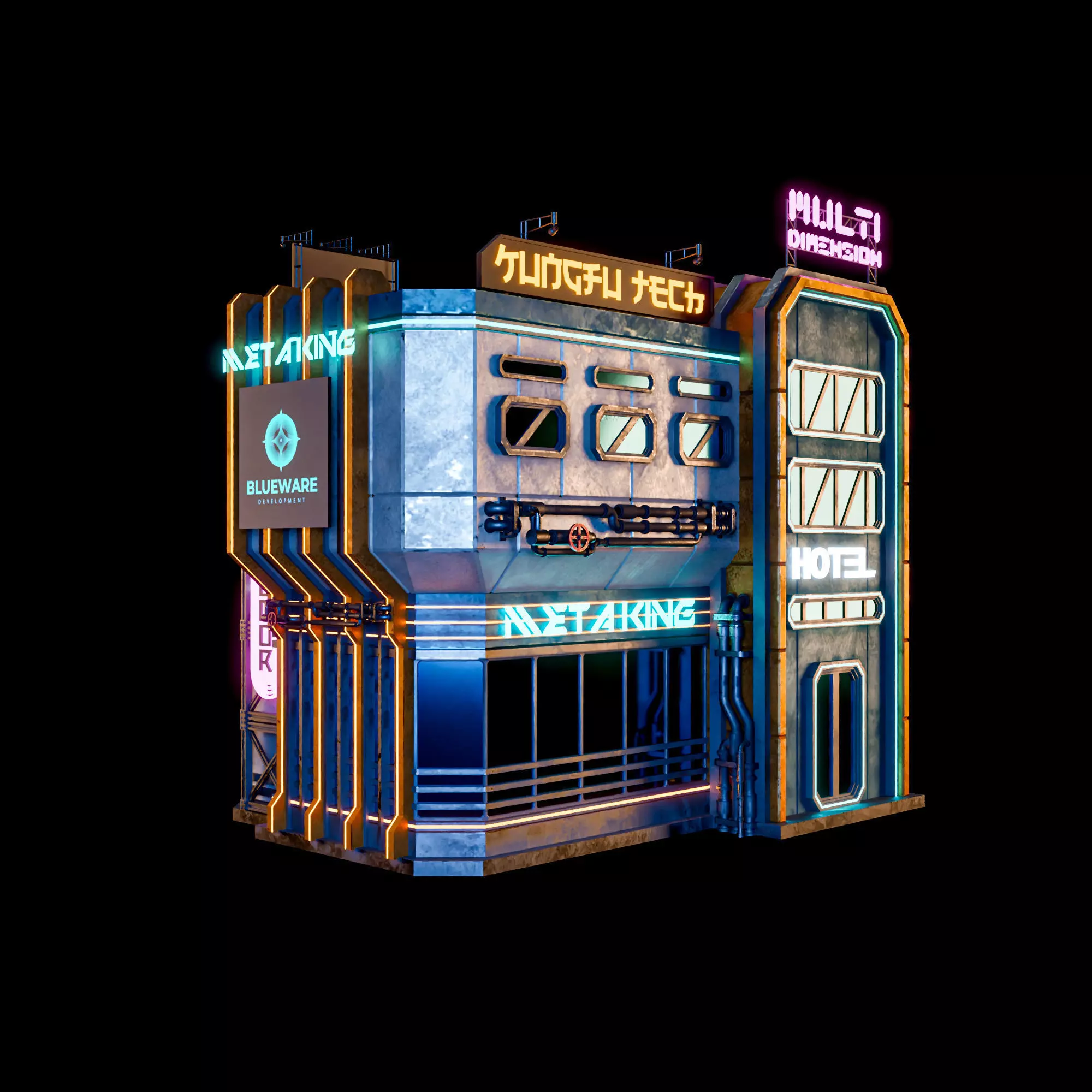 SCIFI CYBERPUNK FUTURISTIC NEON BUILDING 04 Low-poly 3D model_8