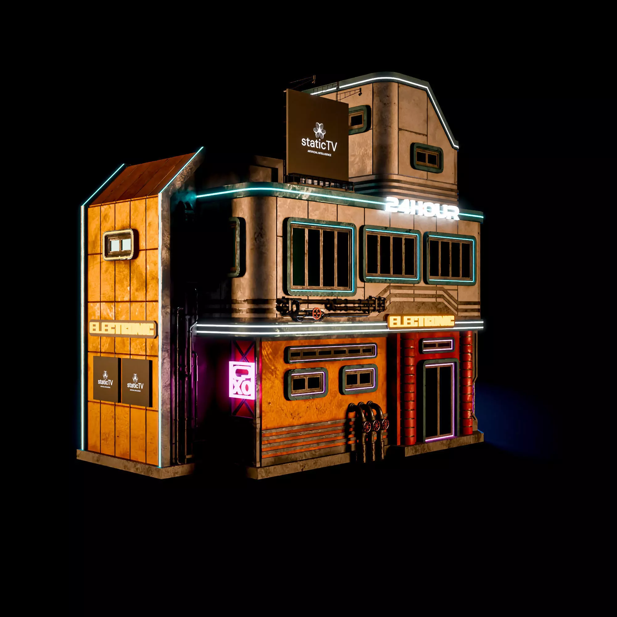 SCIFI CYBERPUNK FUTURISTIC NEON BUILDING 05 Low-poly 3D model_4