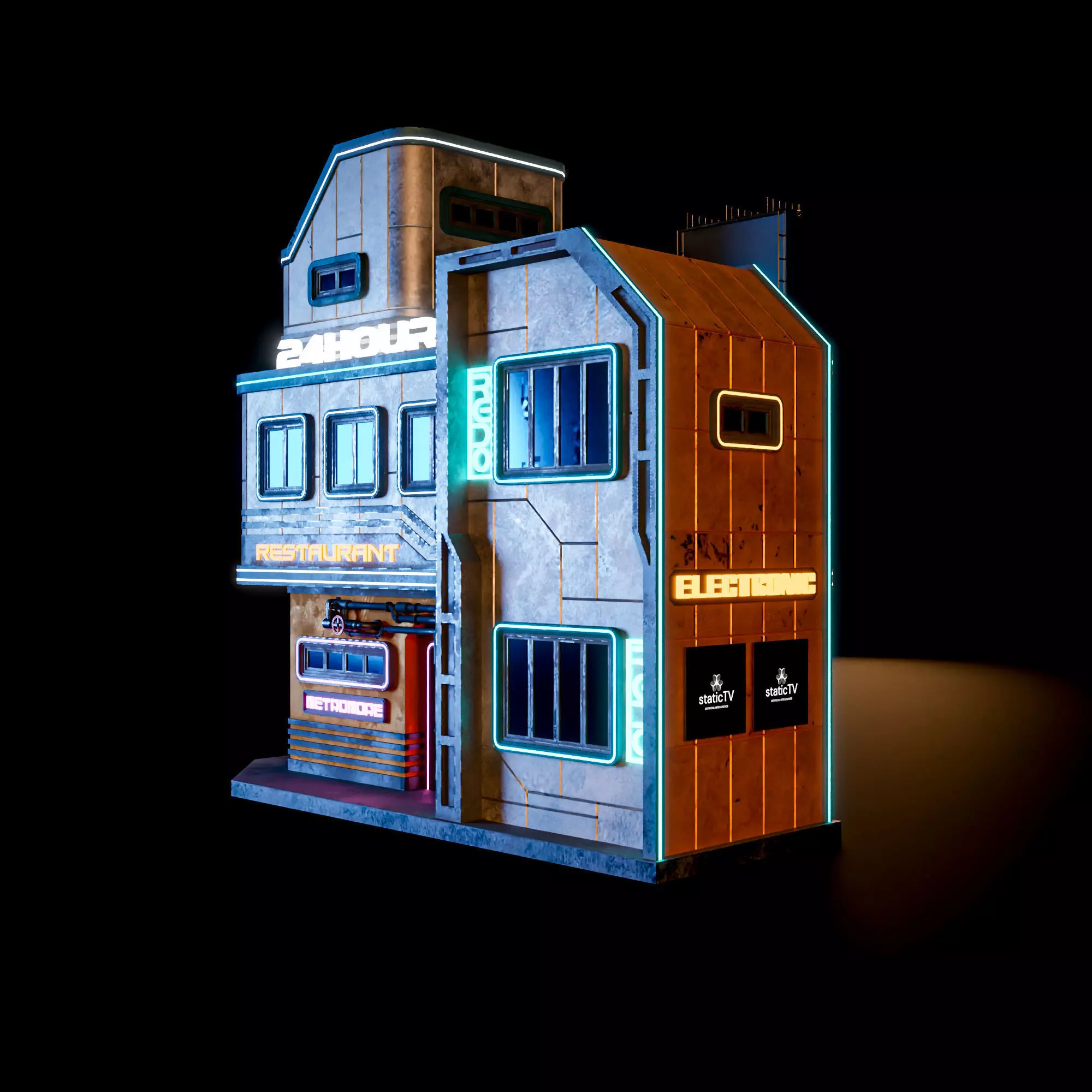 SCIFI CYBERPUNK FUTURISTIC NEON BUILDING 05 Low-poly 3D model_2