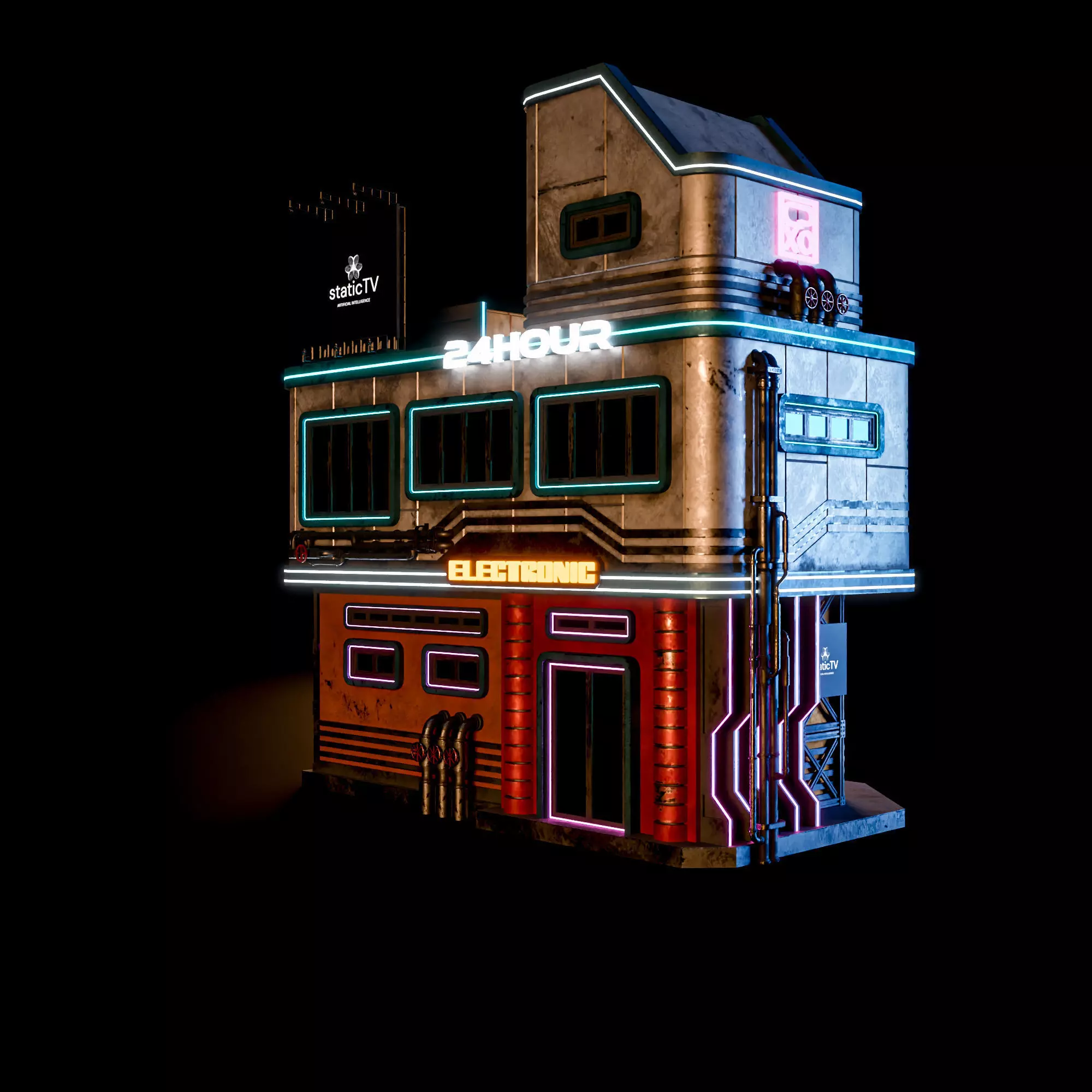 SCIFI CYBERPUNK FUTURISTIC NEON BUILDING 05 Low-poly 3D model_6