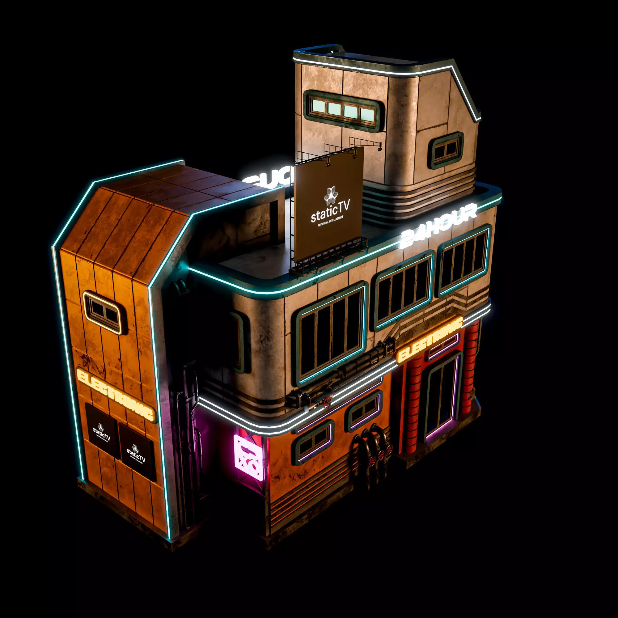 SCIFI CYBERPUNK FUTURISTIC NEON BUILDING 05 Low-poly 3D model_10