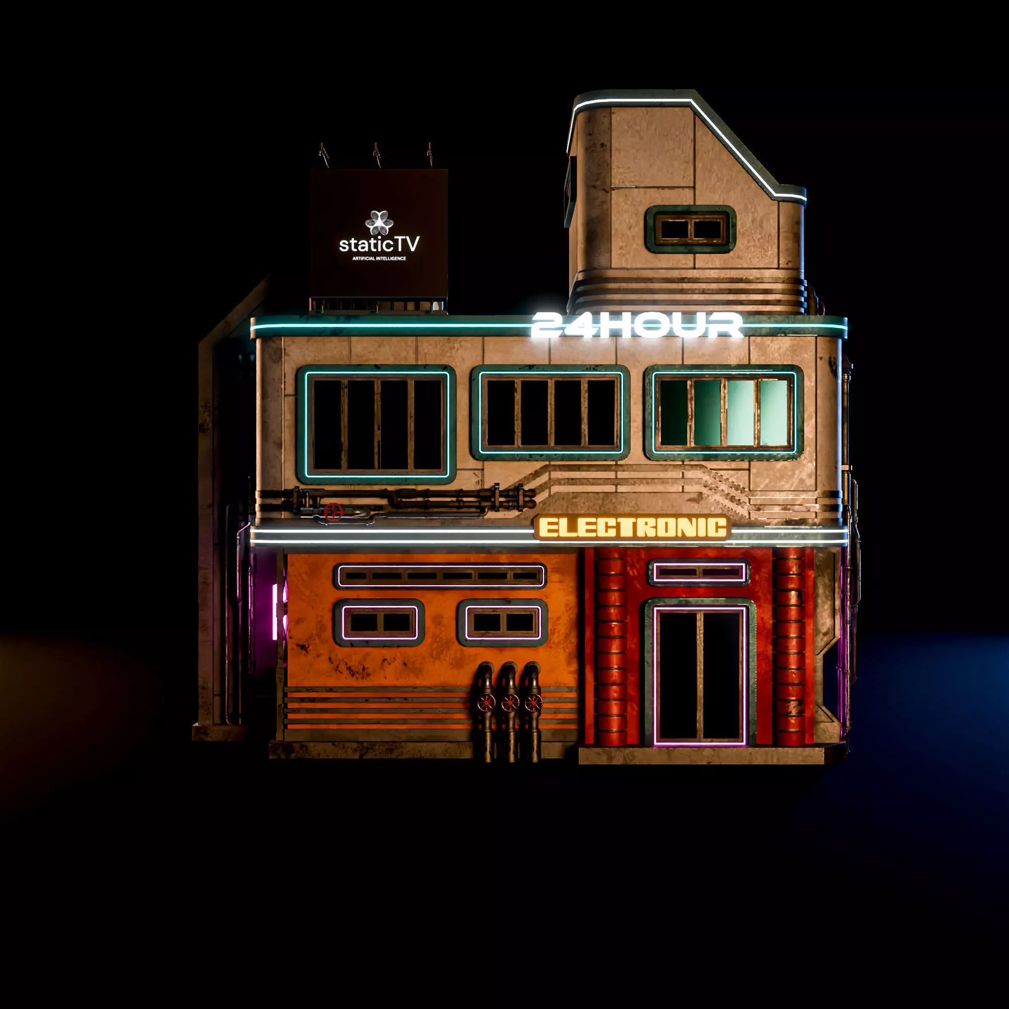 SCIFI CYBERPUNK FUTURISTIC NEON BUILDING 05 Low-poly 3D model_5