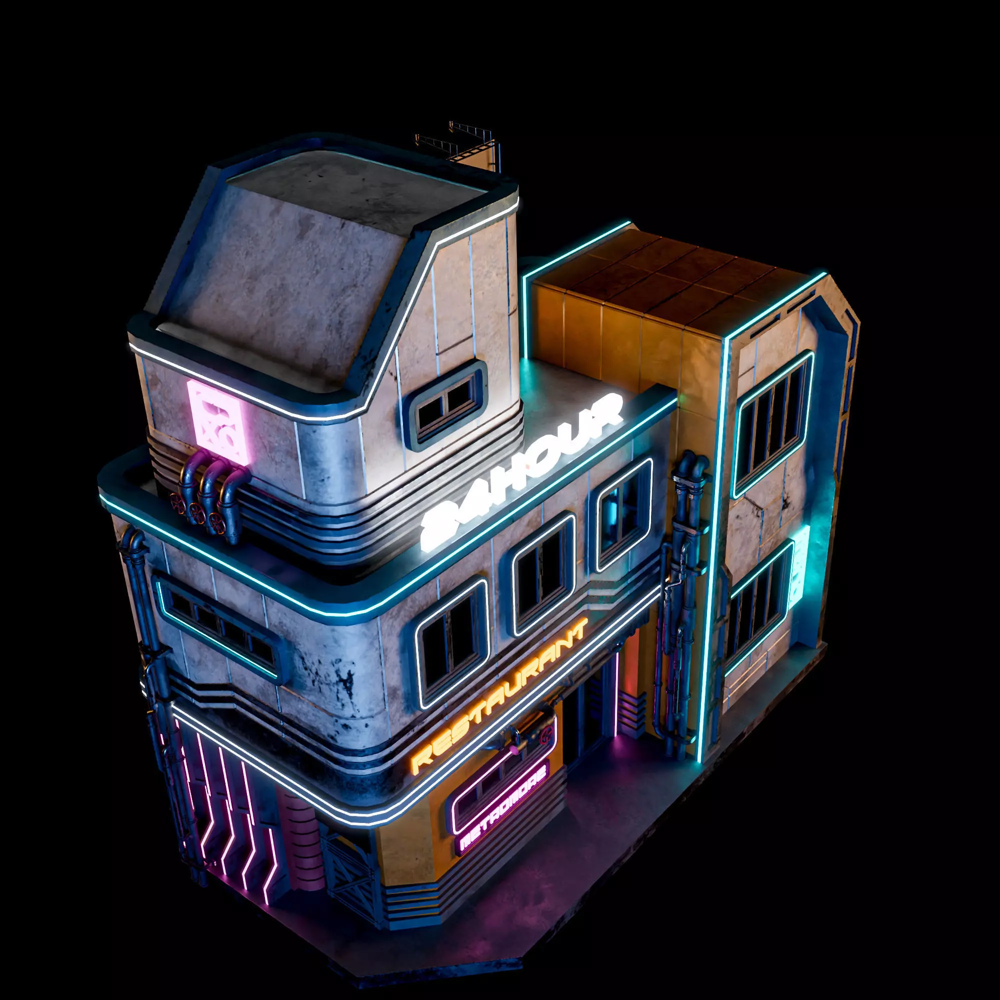 SCIFI CYBERPUNK FUTURISTIC NEON BUILDING 05 Low-poly 3D model_9