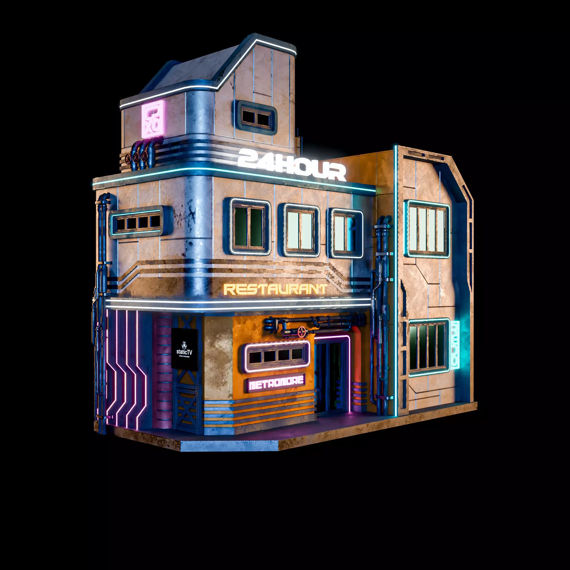 SCIFI CYBERPUNK FUTURISTIC NEON BUILDING 05 Low-poly 3D model_8