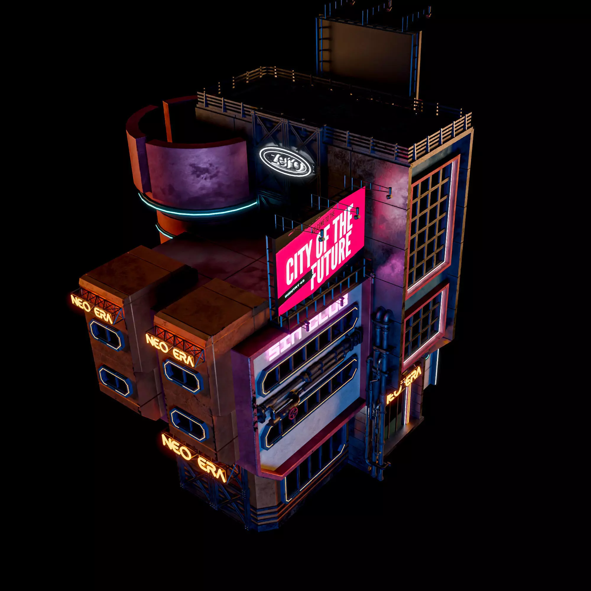 SCIFI CYBERPUNK FUTURISTIC NEON BUILDING 06 Low-poly 3D model_9