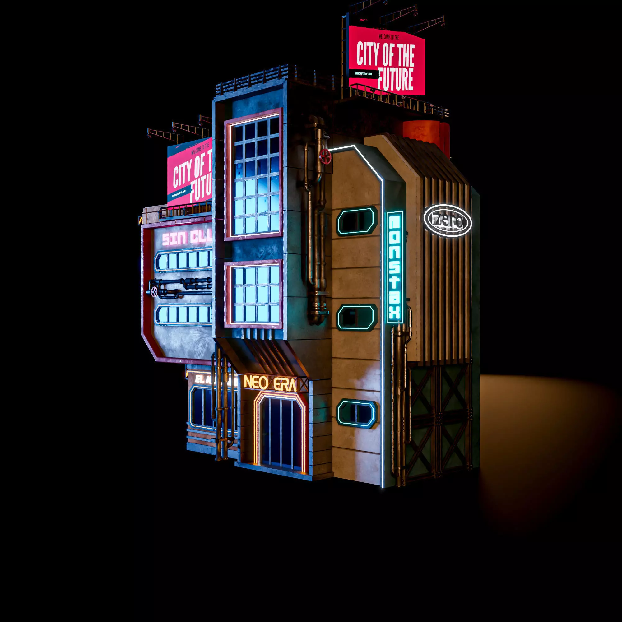 SCIFI CYBERPUNK FUTURISTIC NEON BUILDING 06 Low-poly 3D model_2