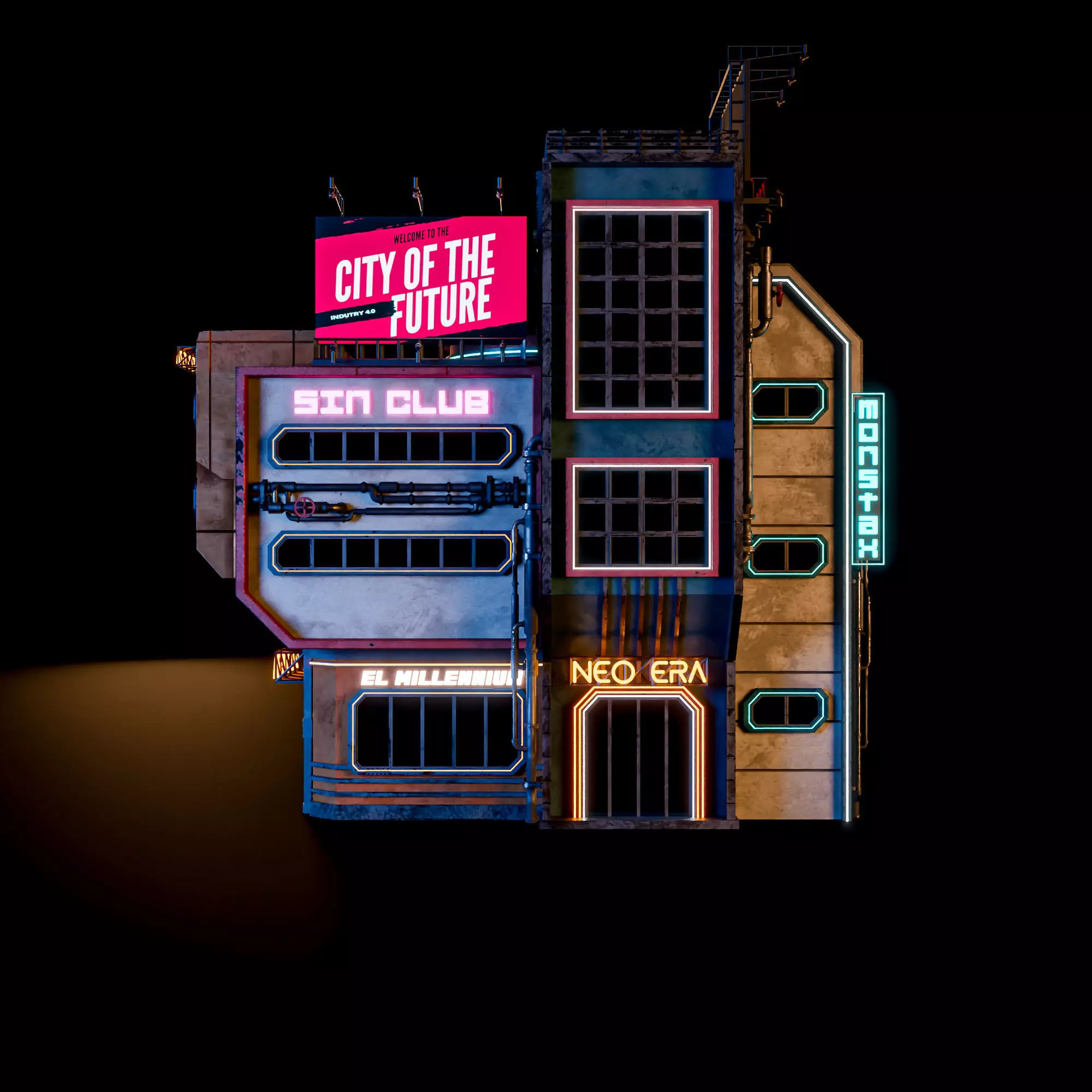 SCIFI CYBERPUNK FUTURISTIC NEON BUILDING 06 Low-poly 3D model_0