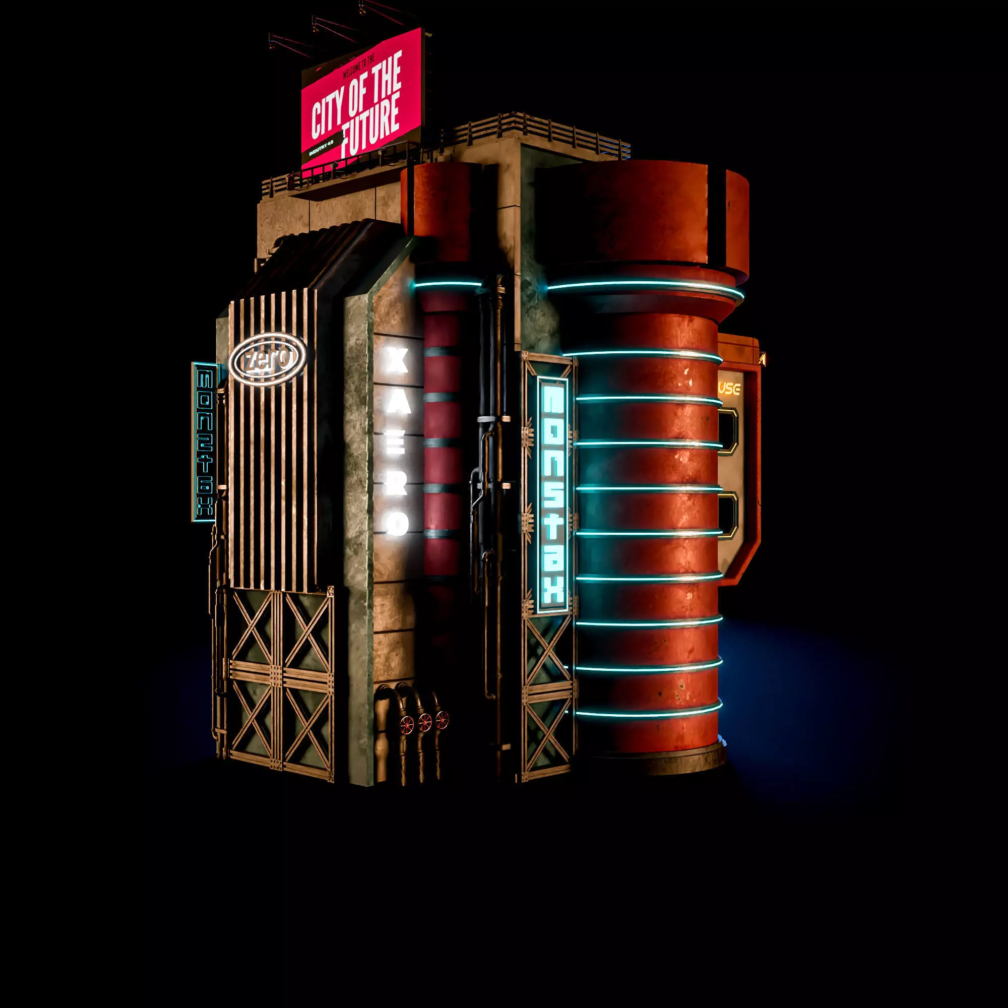 SCIFI CYBERPUNK FUTURISTIC NEON BUILDING 06 Low-poly 3D model_4