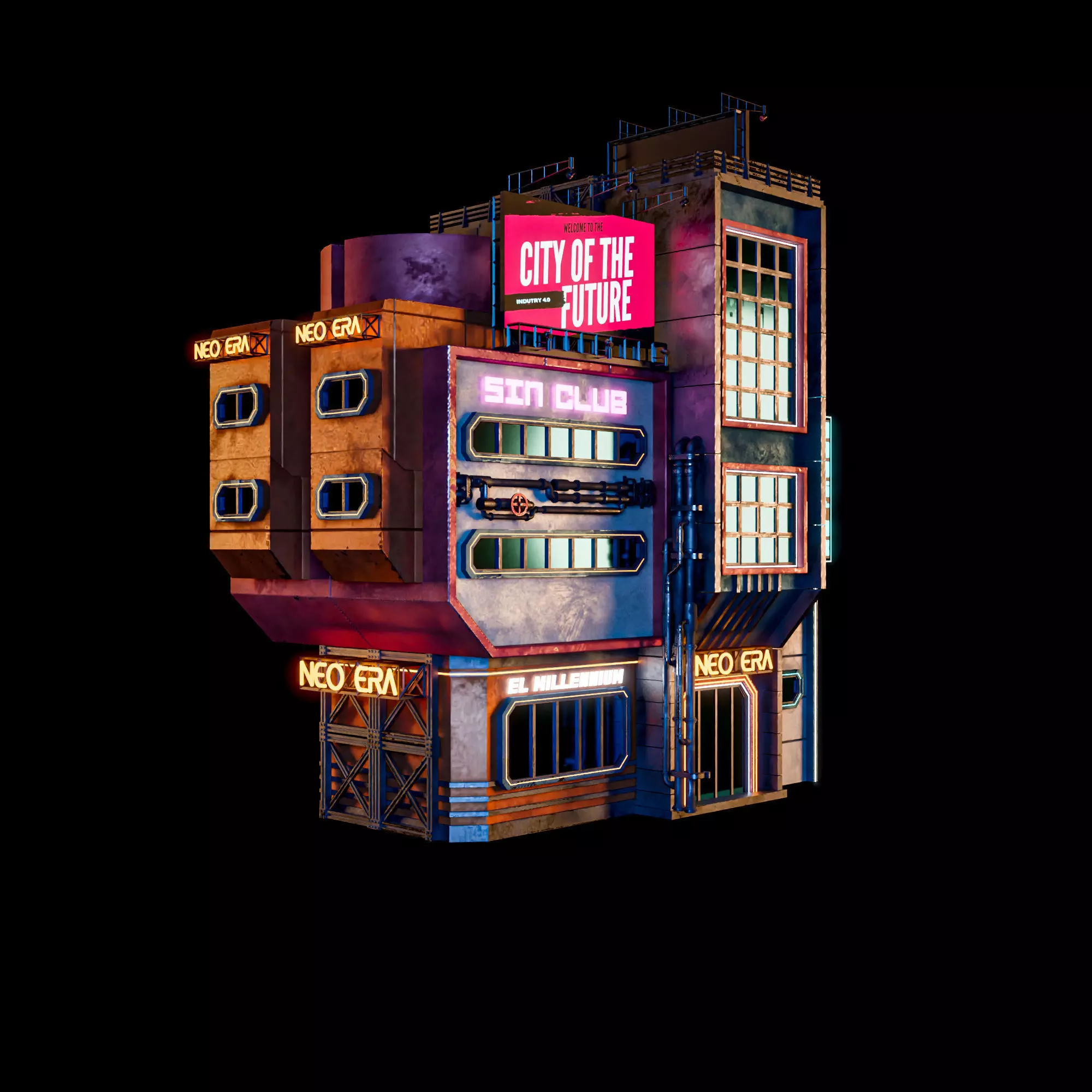 SCIFI CYBERPUNK FUTURISTIC NEON BUILDING 06 Low-poly 3D model_8
