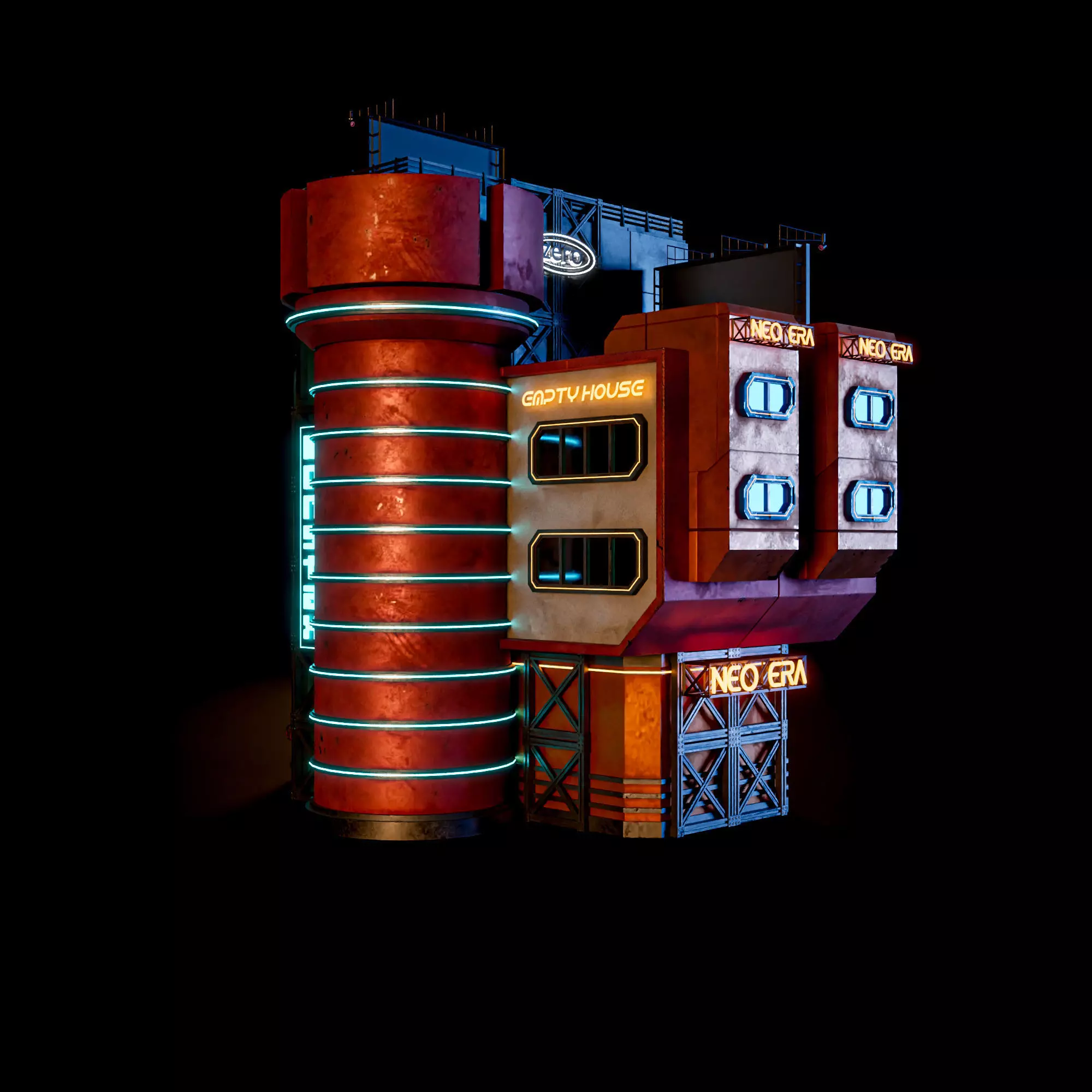 SCIFI CYBERPUNK FUTURISTIC NEON BUILDING 06 Low-poly 3D model_6