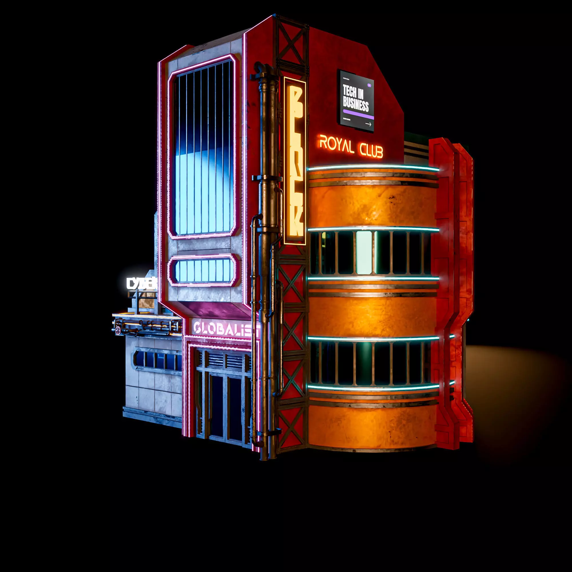 SCIFI CYBERPUNK FUTURISTIC NEON BUILDING 07 Low-poly 3D model_2