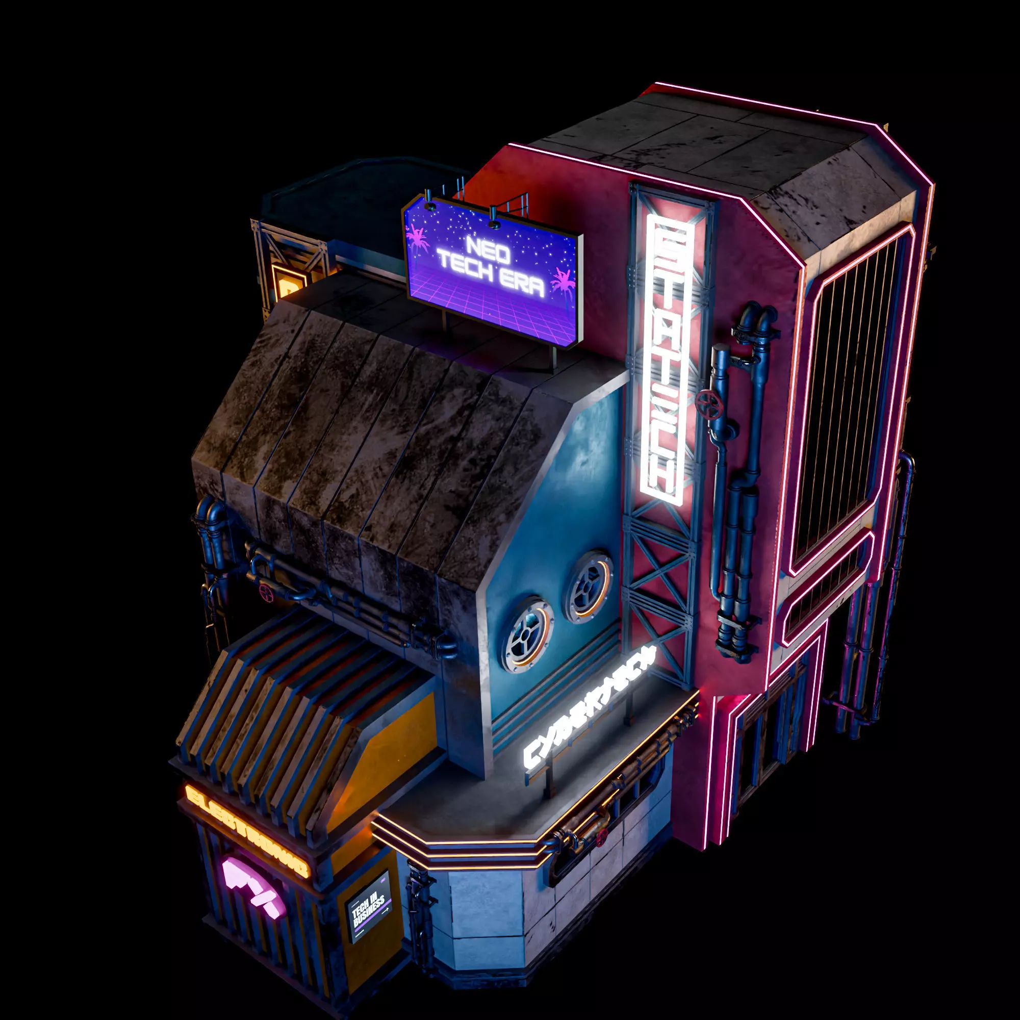 SCIFI CYBERPUNK FUTURISTIC NEON BUILDING 07 Low-poly 3D model_9